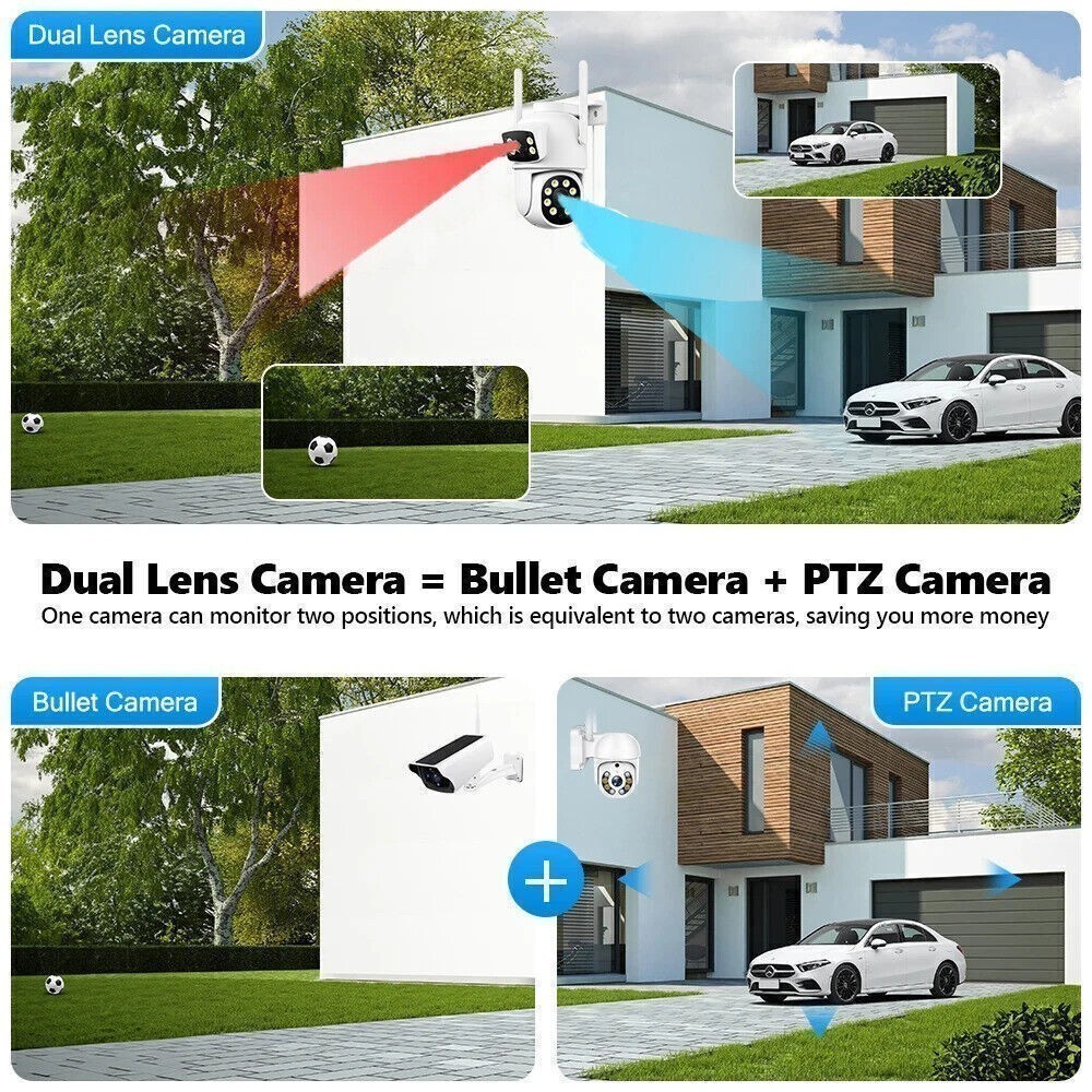 360° PTZ Wireless CCTV System 2-Way Audio IP Camera 10CH NVR Wifi Security 2-Len
