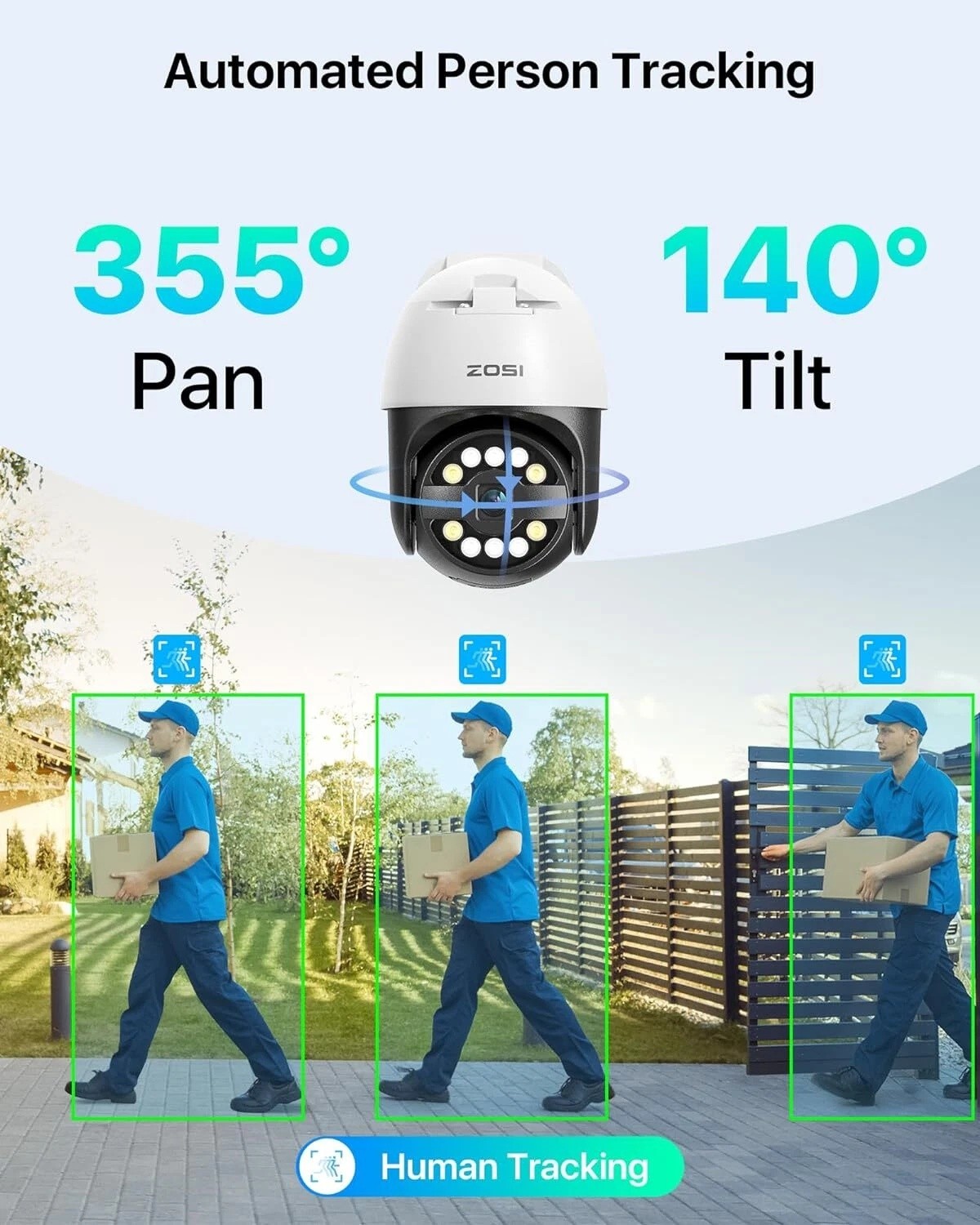 ZOSI 5MP/8MP Add-on POE PT Security Weatherproof CCTV Pan/Tilt AI Car Detect