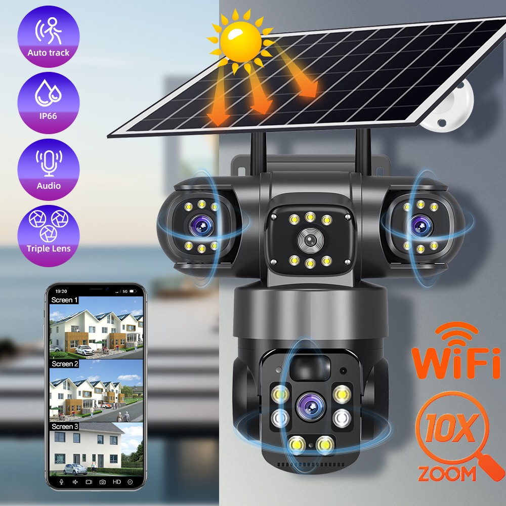 12MP Solar Battery Powered Home Security Camera Outdoor Wifi Wireless PTZ CCTV