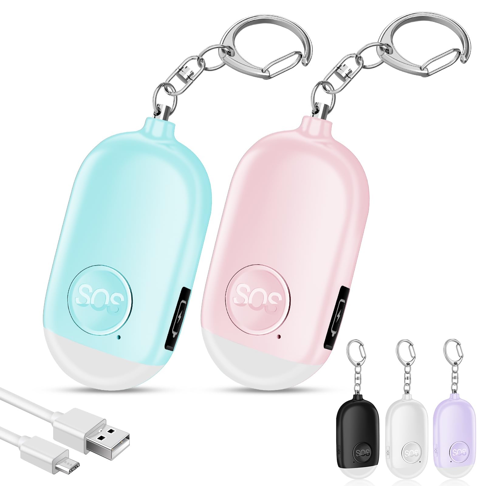 Personal Safety Alarm for , 2 Pack Rechargeable 130dB Alarm Keychain with Fla…
