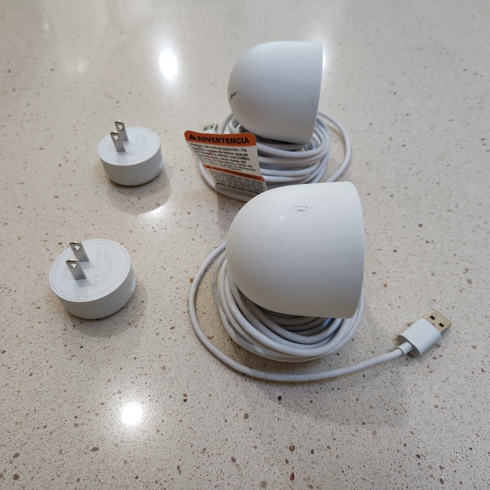 Two Google Nest Security Cams Indoor 1080p Wired 2nd Gen. GJQ9T (White Snow)