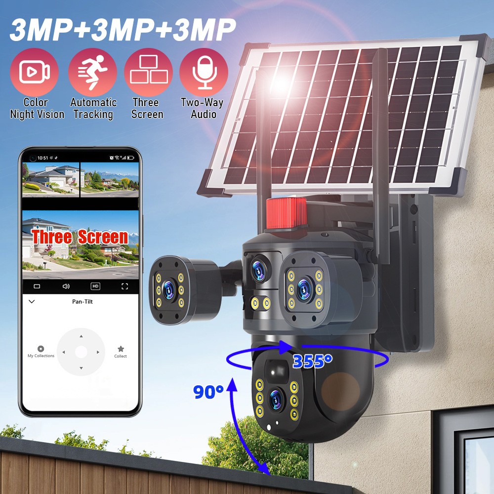 4 Camara De Seguridad Solar WIFI Inalambricas Para Exterior Con Vision Nocturna