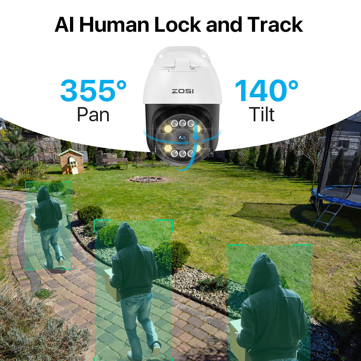 ZOSI 8CH 5MP 4K NVR Security PT Camera System IP66 AI Face Detect Two-Way Audio