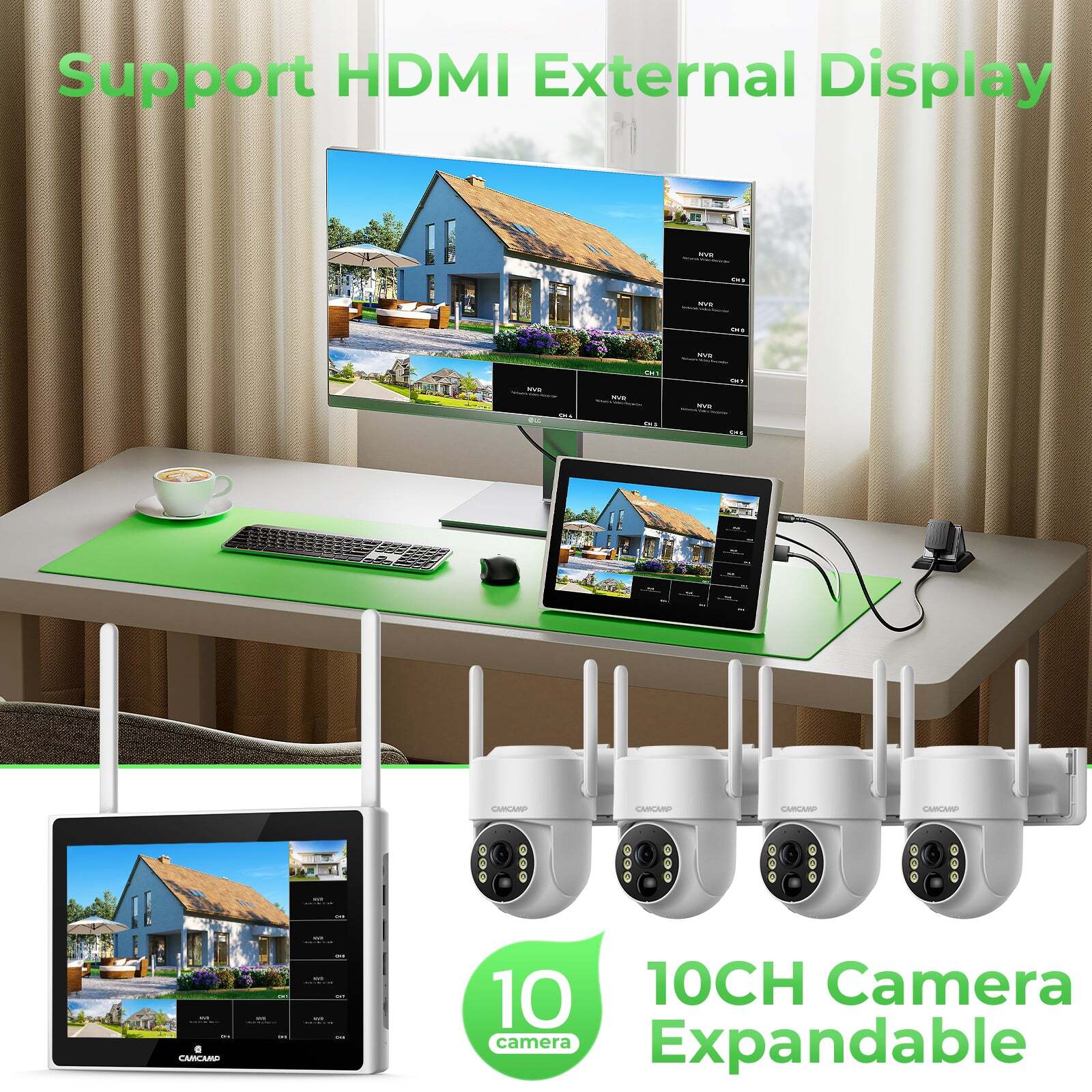 Solar Security Cameras Wireless Outdoor Home CCTV Security System with Monitor
