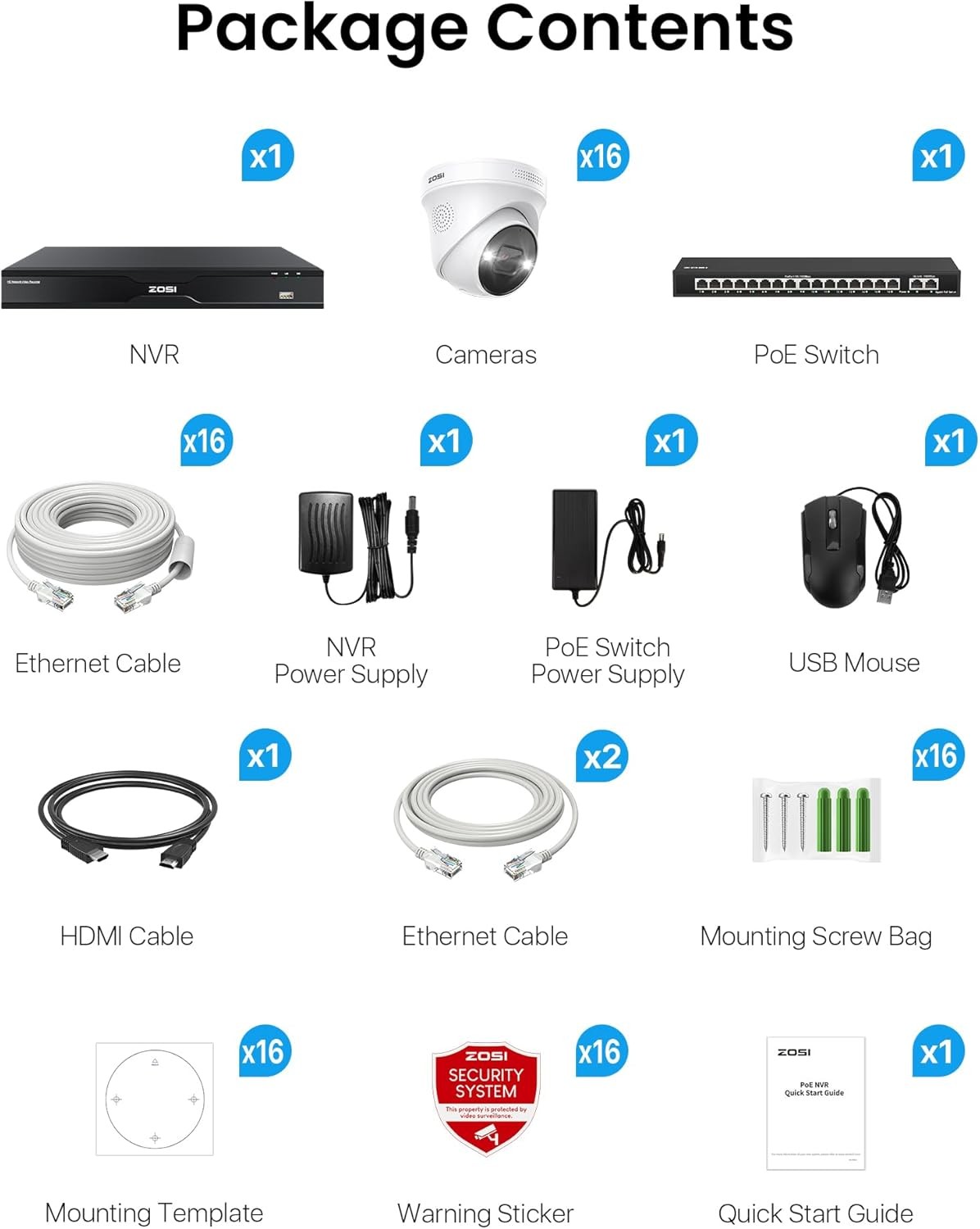 ZOSI 5MP WiFi 6 Outdoor Dome Camera System Night Vision Monitor 360° View 2TB