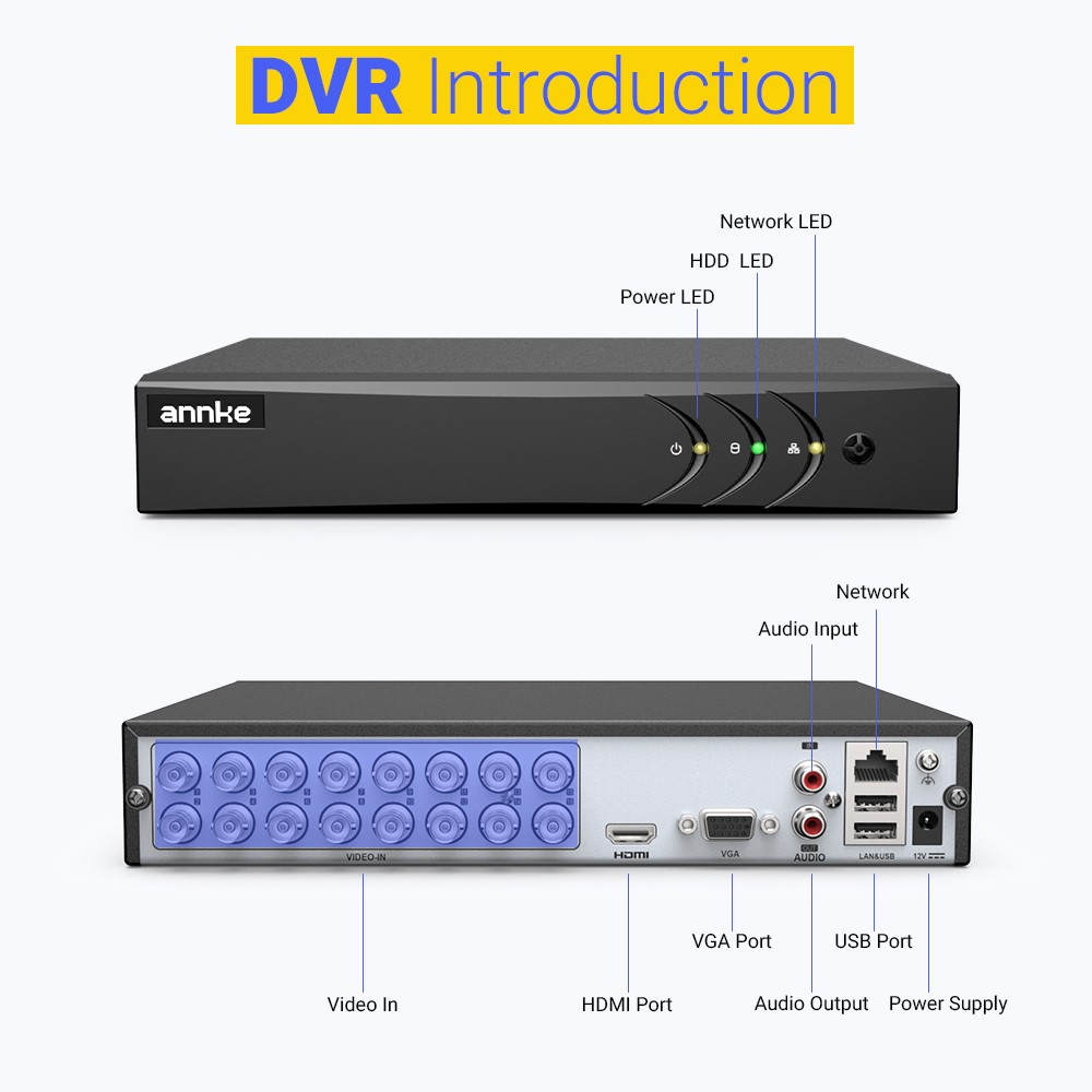 ANNKE 16CH DVR 5MP 2-Way Audio Security Camera System Color Night Vision Outdoor