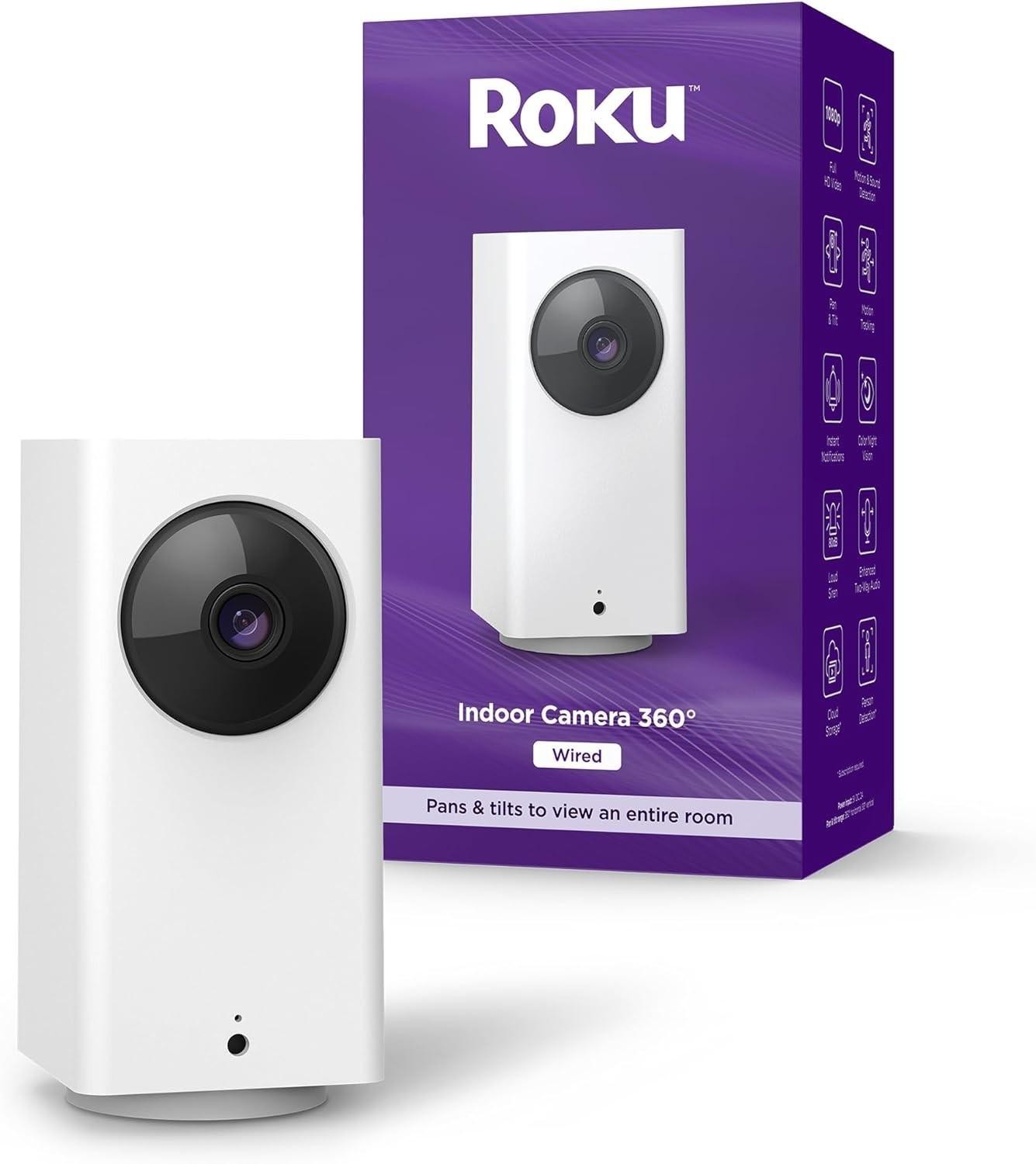 Roku Indoor Camera 360 Pan/Tilt Wired 1080p HD video & color night vision White