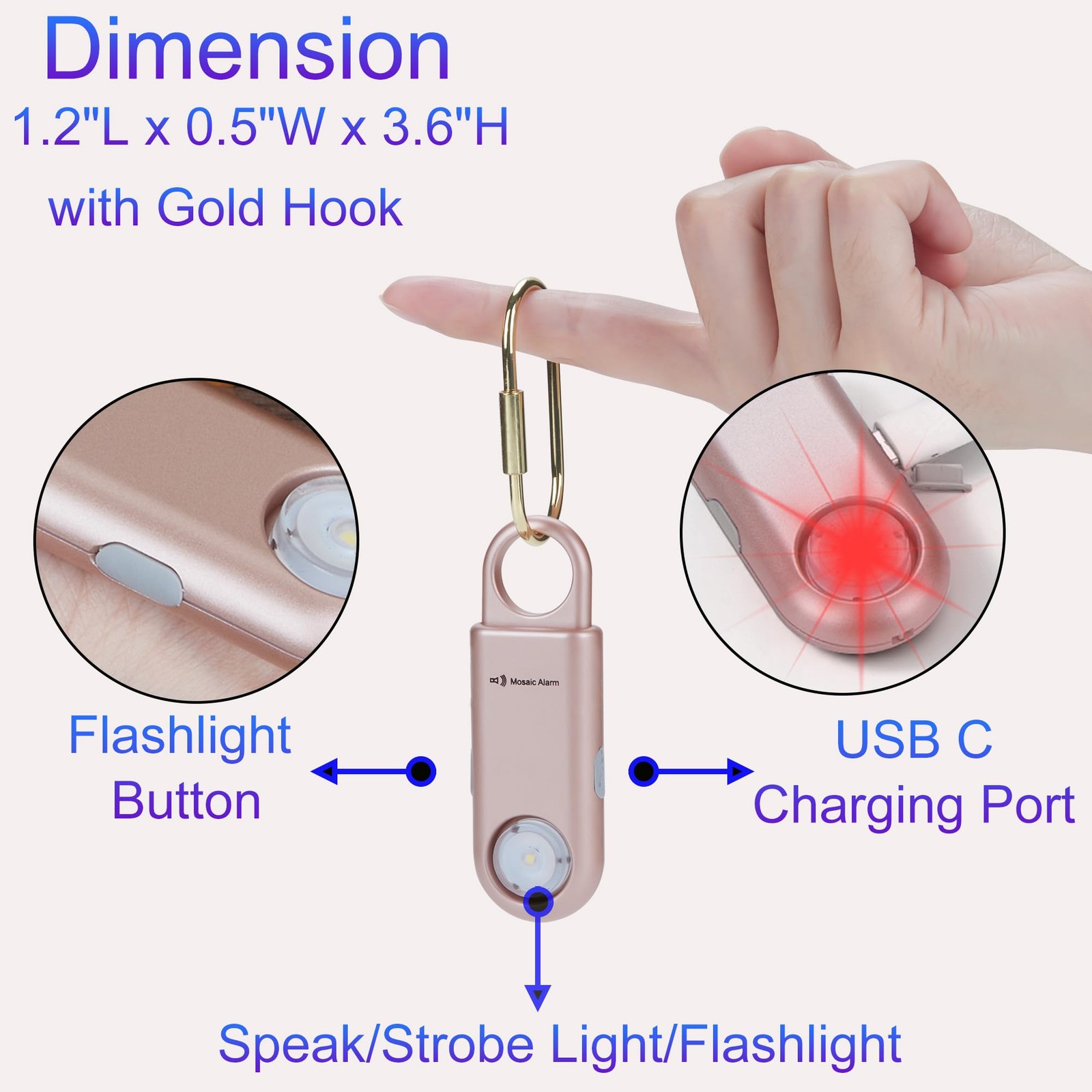 135dB Rechargeable Personal Safety Alarm Strobe Light Flashlight Keychain Sir…
