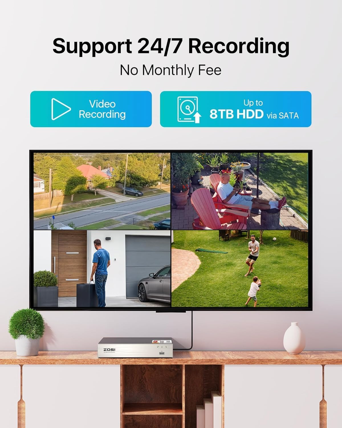 ZOSI 3K Lite 8CH Home Security Camera System Outdoor Indoor,Ai Human/Vehicle Det