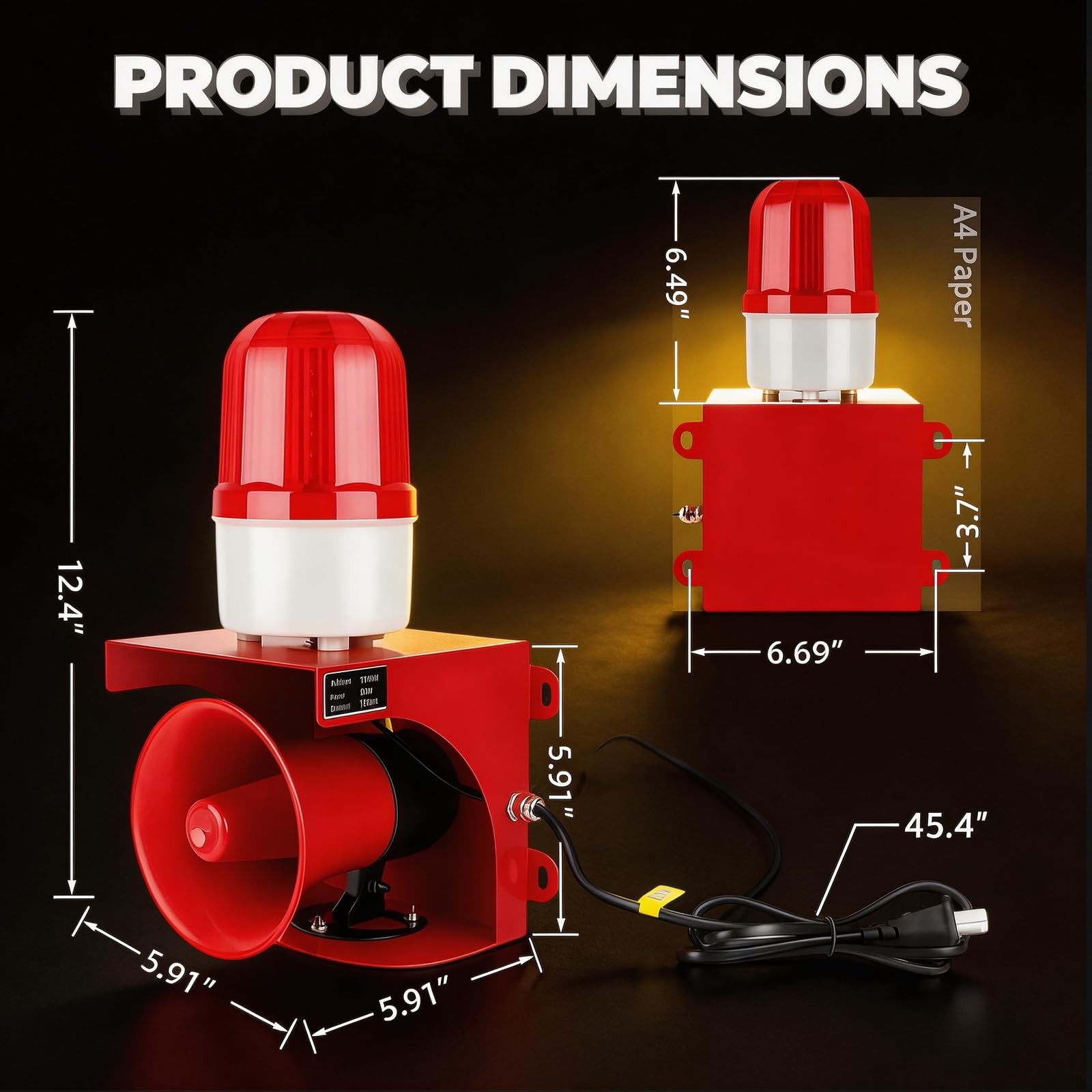 AC110V Industrial Siren Alarm Strobe Light-120dB Loud Horn&Red Beacon Warning…