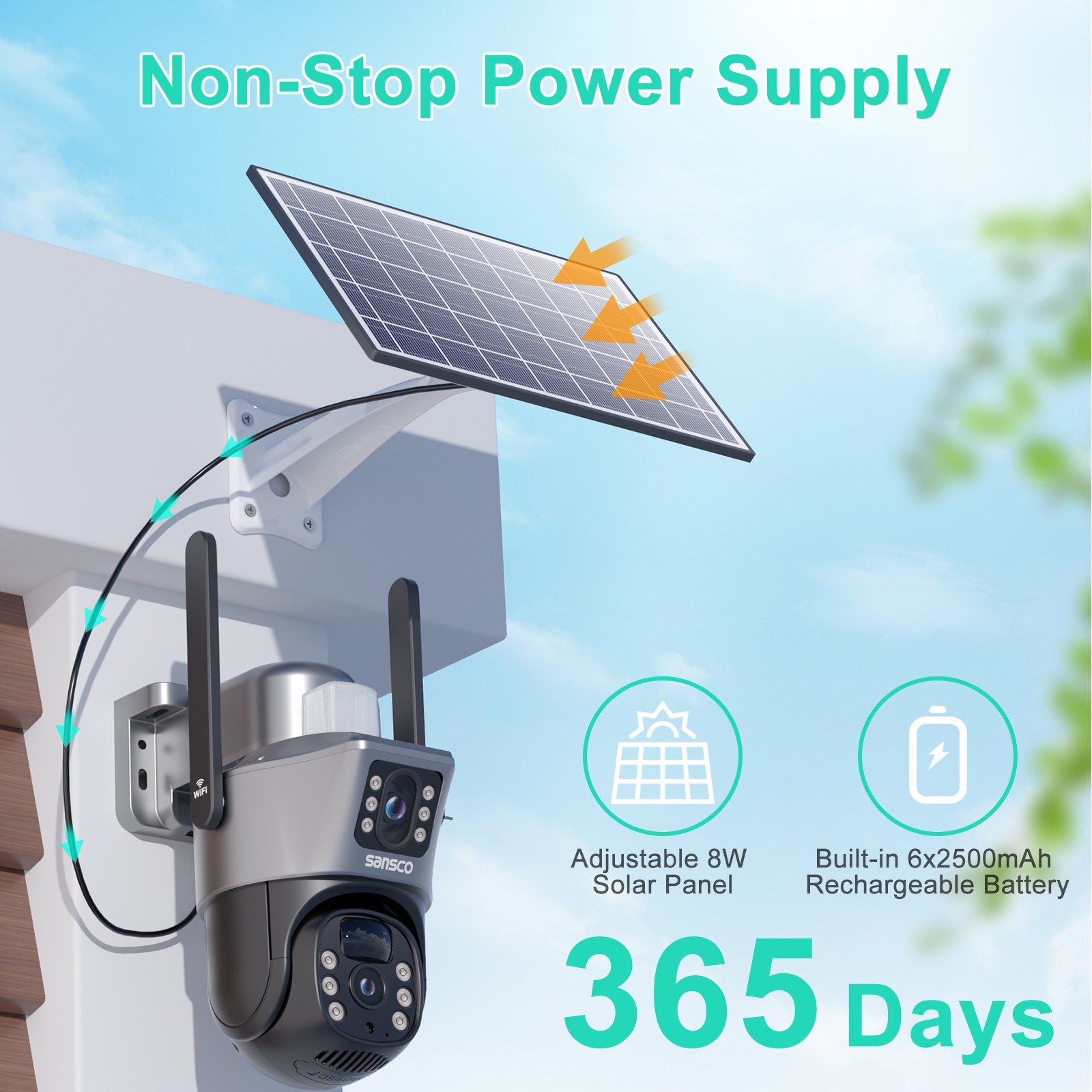 WiFi 4MP Wireless Solar Power PTZ Camera Security CCTV Surveillance Home Outdoor