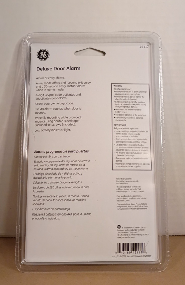 GE Deluxe Door Alarm 120dB Keypad Home Away Entry Chime No Wiring New 45117