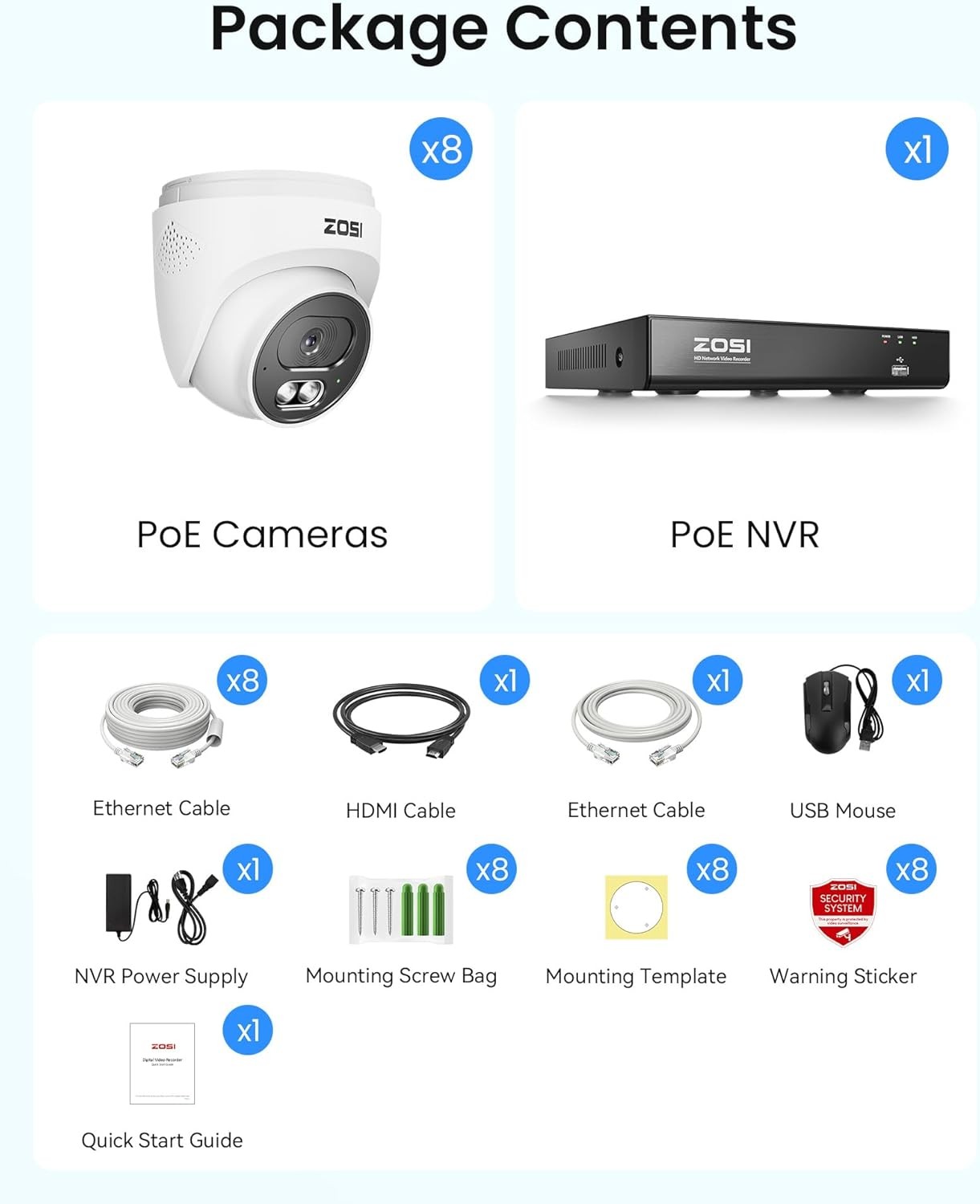 ZOSI C220 4K 8MP 8CH 8 x 8MP POE Security Camera System 2TB HDD AI Detect Audio