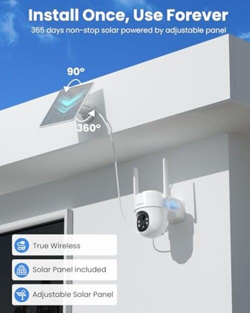 Solar Security Cameras Wireless Outdoor, 3MP Pan Tilt 360°WiFi Camera 3MP-1PK