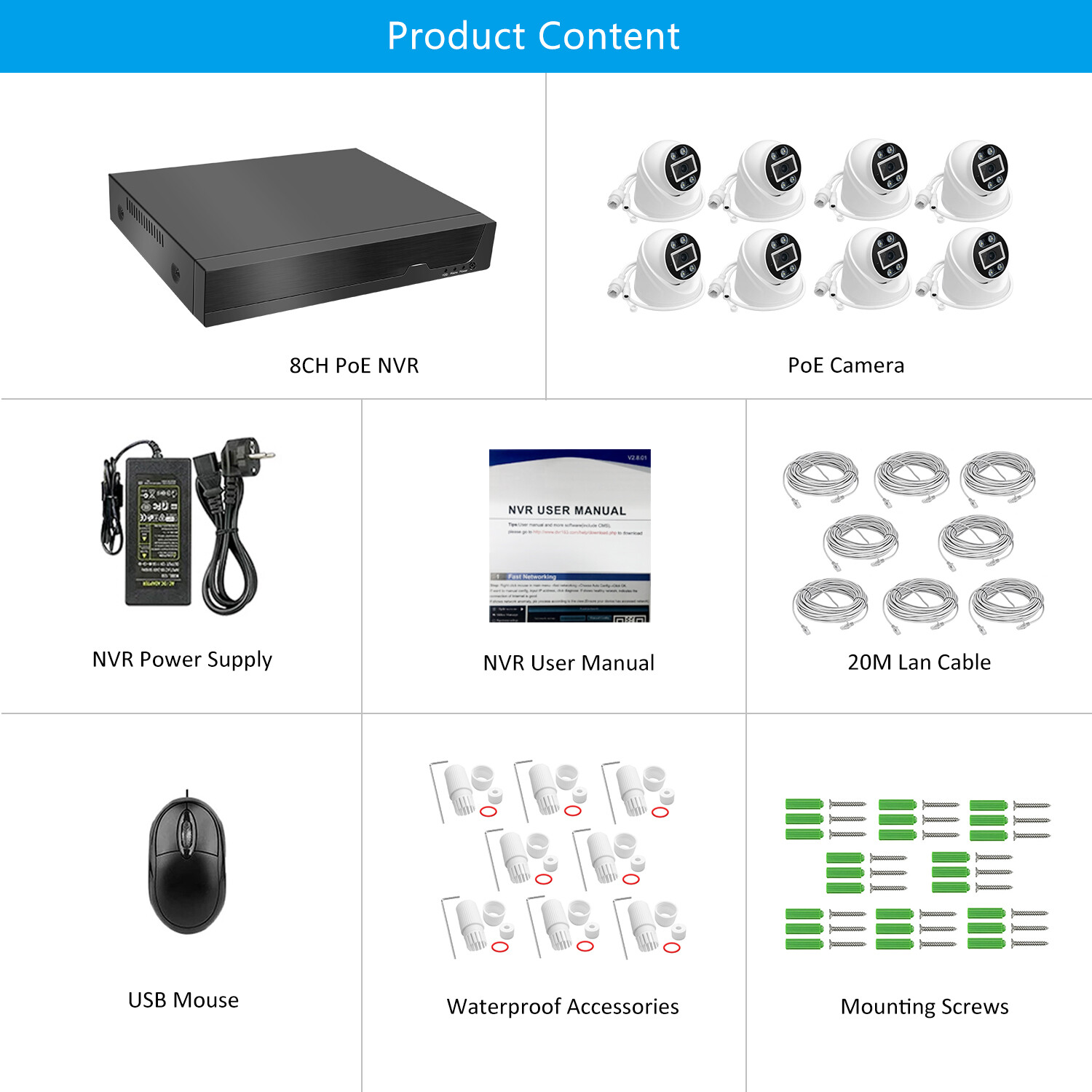 Eyes.sys 4K POE NVR 8pcs 4MP Two-Way Audio ColorVu DOME Security Camera System