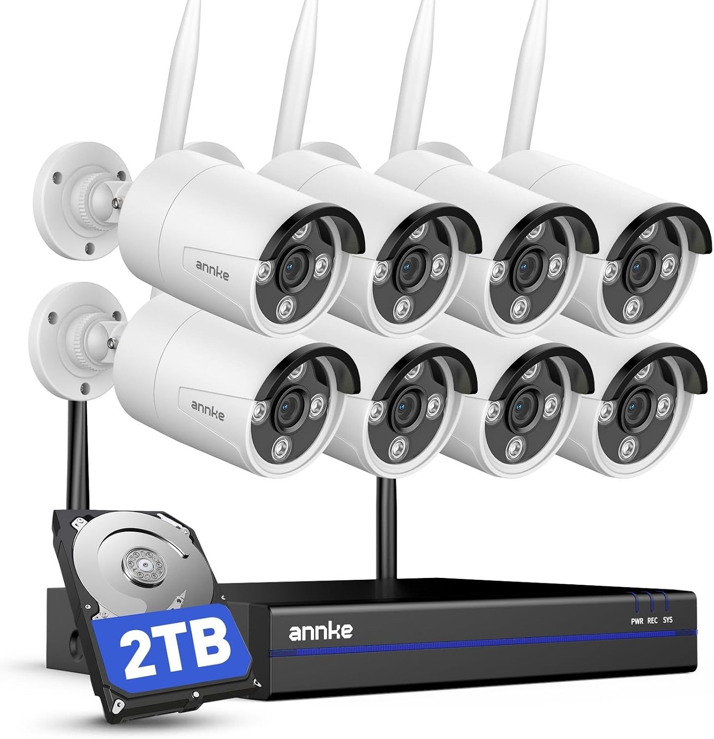 ANNKE Wireless Camera System, 16CH 4K Security NVR, 8Pcs 3MP Outdoor Cameras