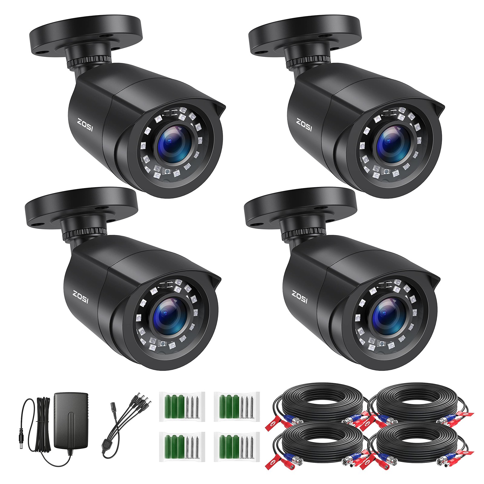 1080P 4 Pack HD TVI Cameras, 80ft Night Vision, Outdoor Indoor Weatherproof B…