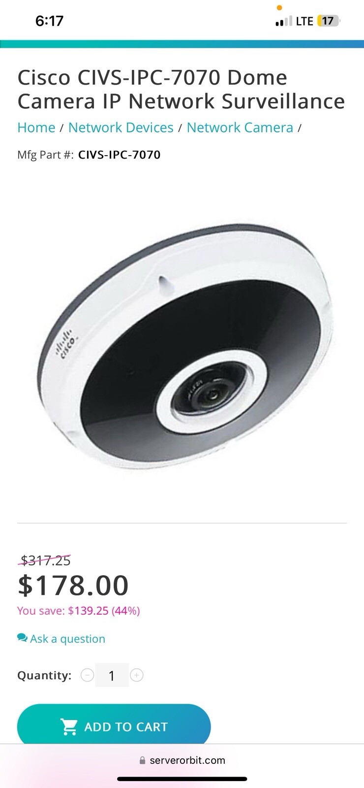 Cisco Civs-ipc-7070 Dome Camera Network Ip Surveillance ￼