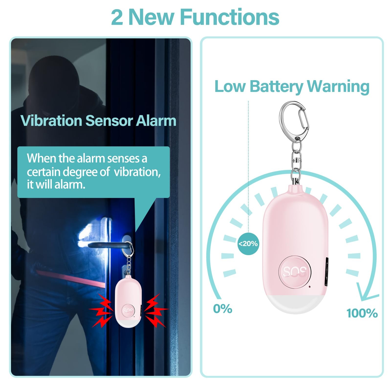 Personal Safety Alarm for , 2 Pack Rechargeable 130dB Alarm Keychain with Fla…
