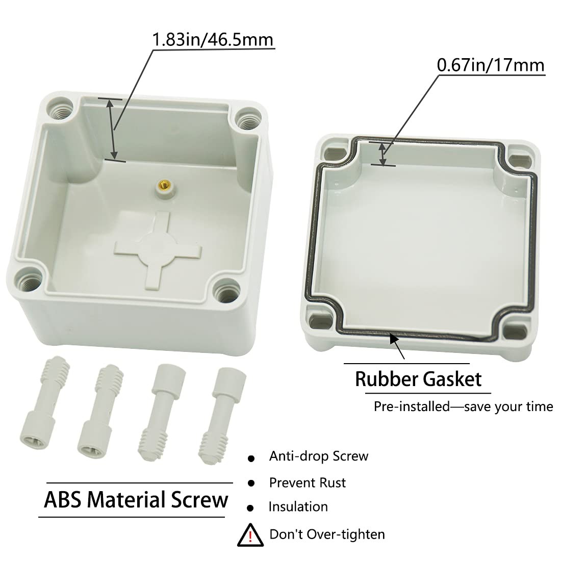 Zulkit Junction Box ABS Plastic Dustproof 3.94″ x x 2.95″, Grey
