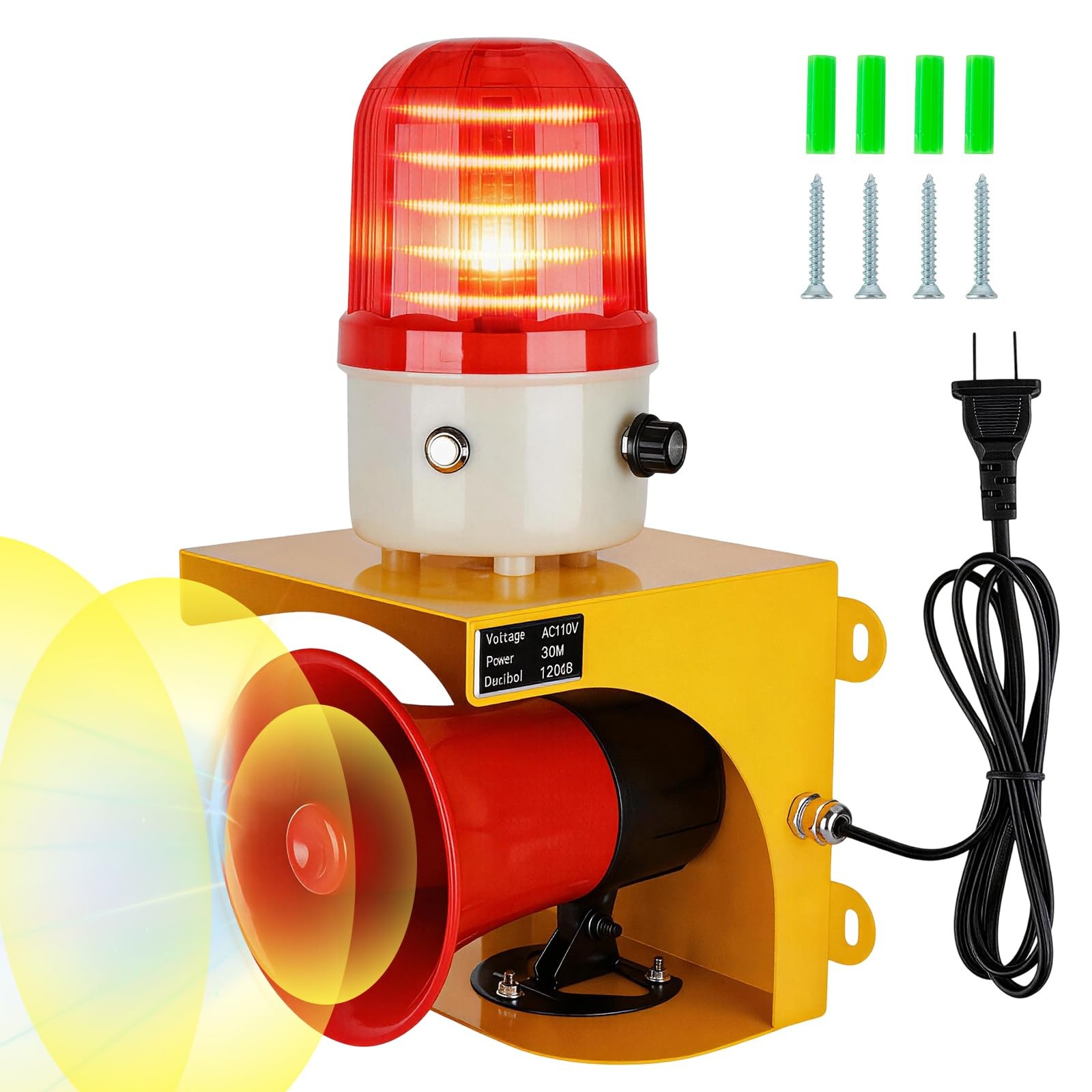 kbaoele AC110V Industrial Siren Alarm Strobe Light-120dB Loud Horn&Waterproof
