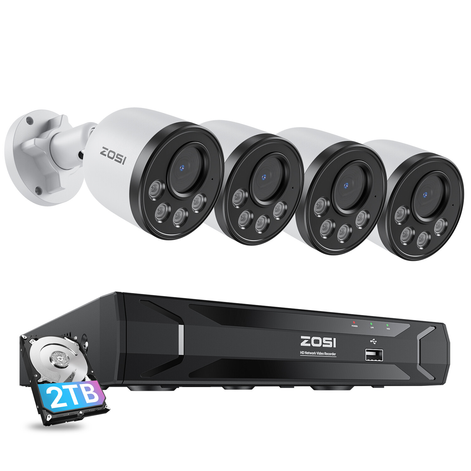 ZOSI 4MP POE Security Camera System 5MP NVR IP Audio 24/7 Record Human Detect IR