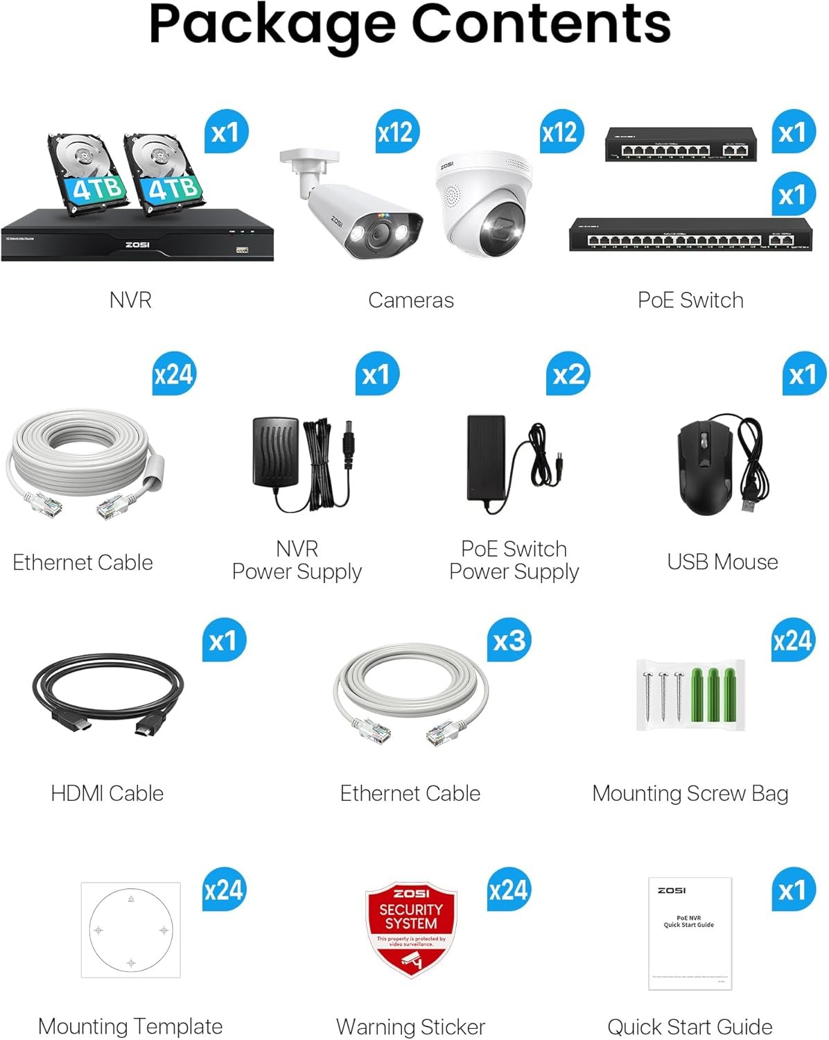 ZOSI 32CH 4K 8MP Outdoor PoE Security Camera System Face Person Vehicle Detect