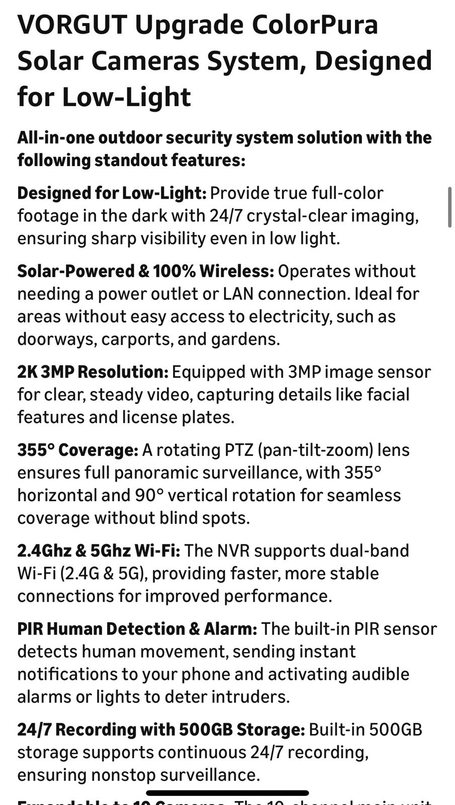 (YAH)Solar Security Camera System 4pcs 2K PTZ 10 Monitor 500GB WiFi No Fee
