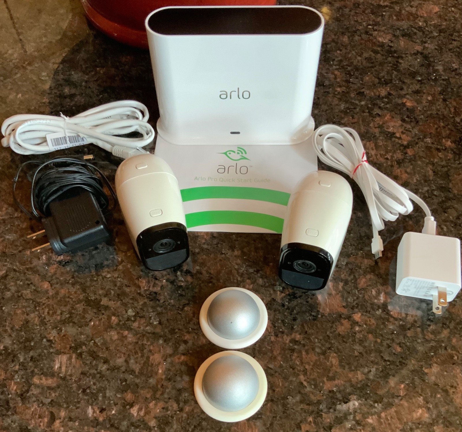 Arlo Pro Security Camera System VMB4500 Base 2 Wireless VMC4030 Cameras Cords