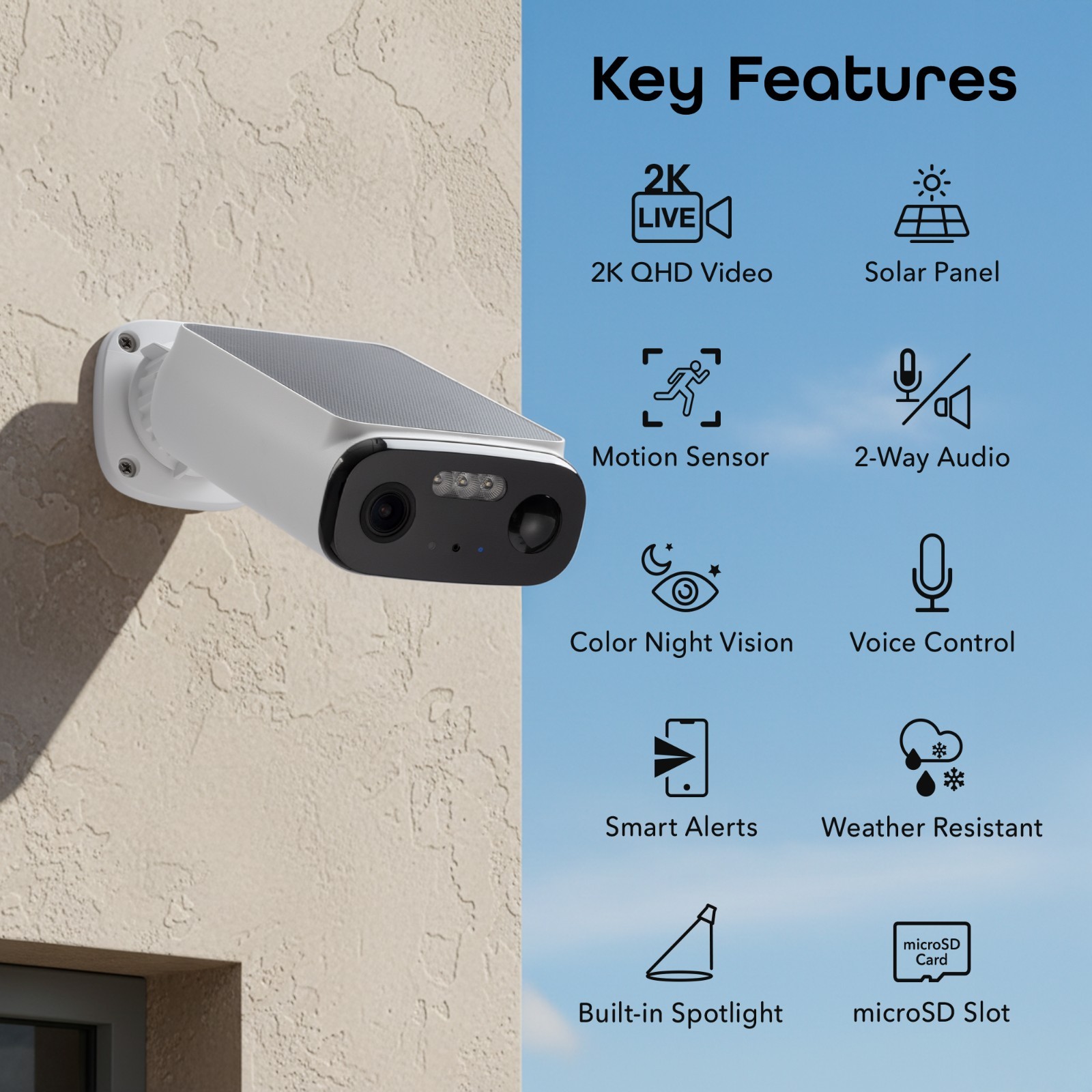 Geeni Falcon Solar Wireless Security Camera 5MP 2K+ Color Night Vision WiFi