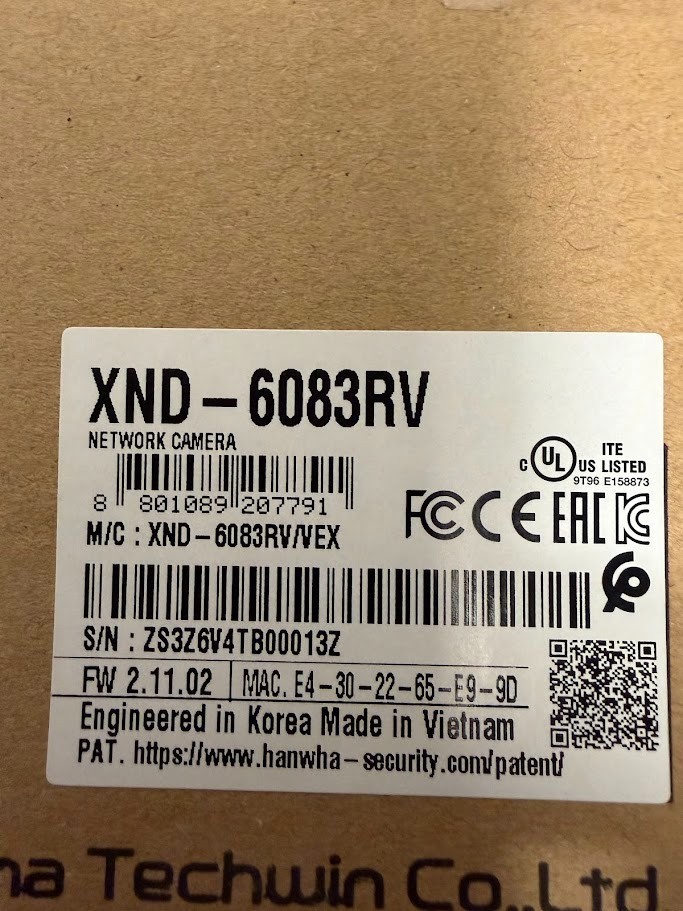 NEW – HANWHA VISION Ai XND-6083RV Dome IP Security Camera 2.8~12mm Lens