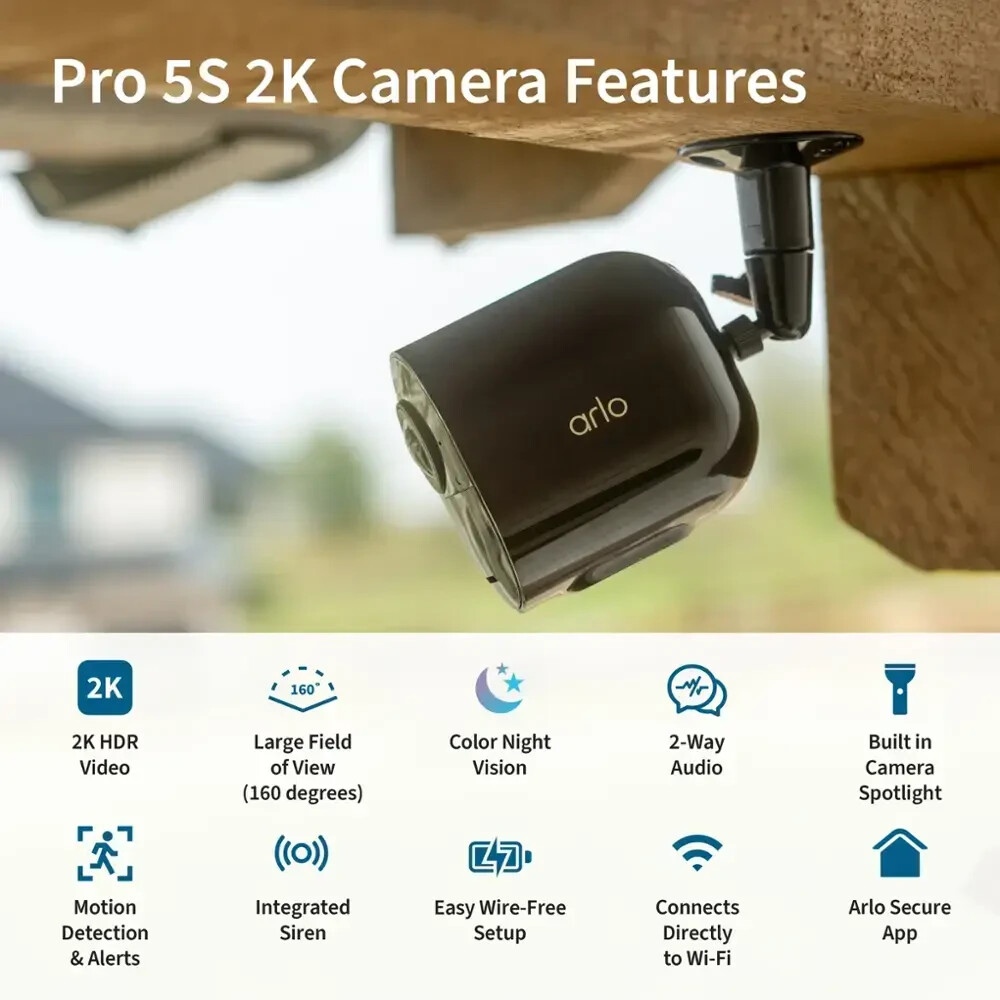 Arlo Pro 5S 2K Wireless Add On Security Camera with Dual Band WiFi & 2 way Audio