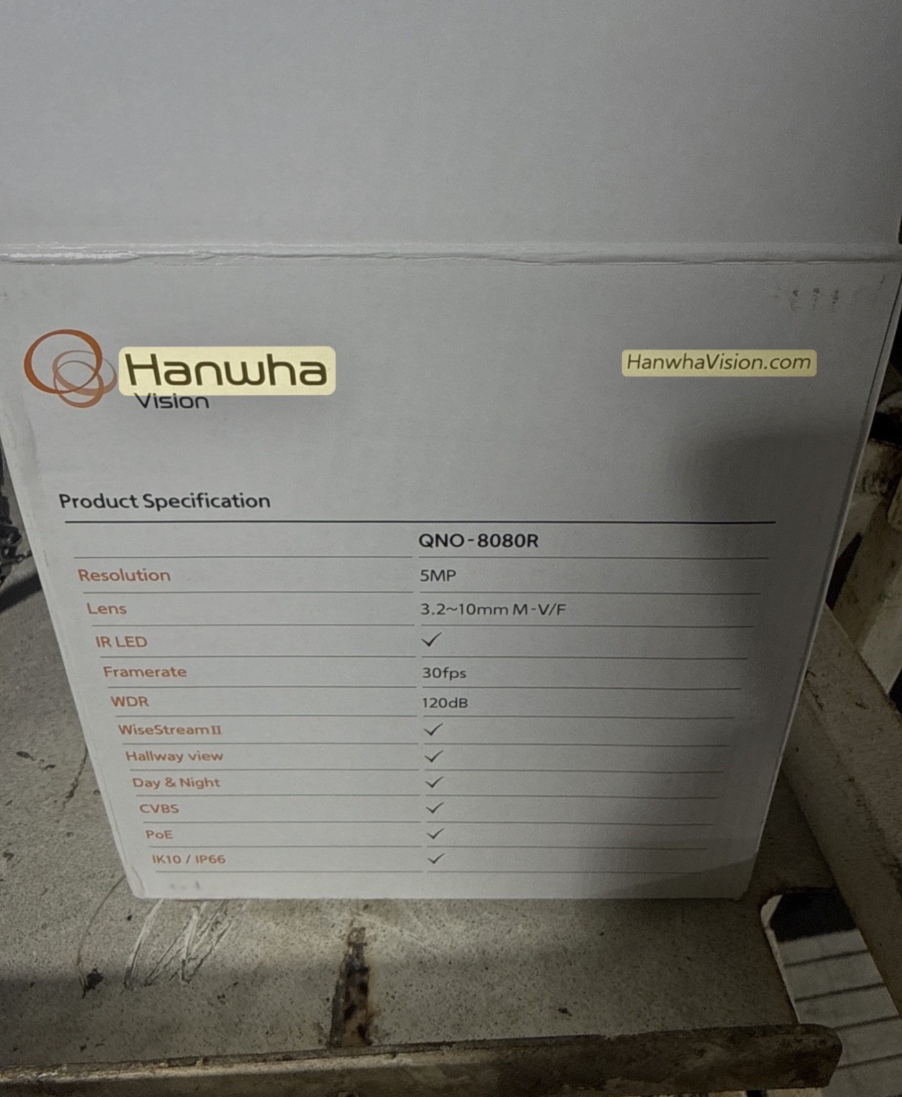 Hanwha Techwin QNO-8080R 5M POE IR Bullet IP66 IP SecurityCamera 3.2~10.0mmLens