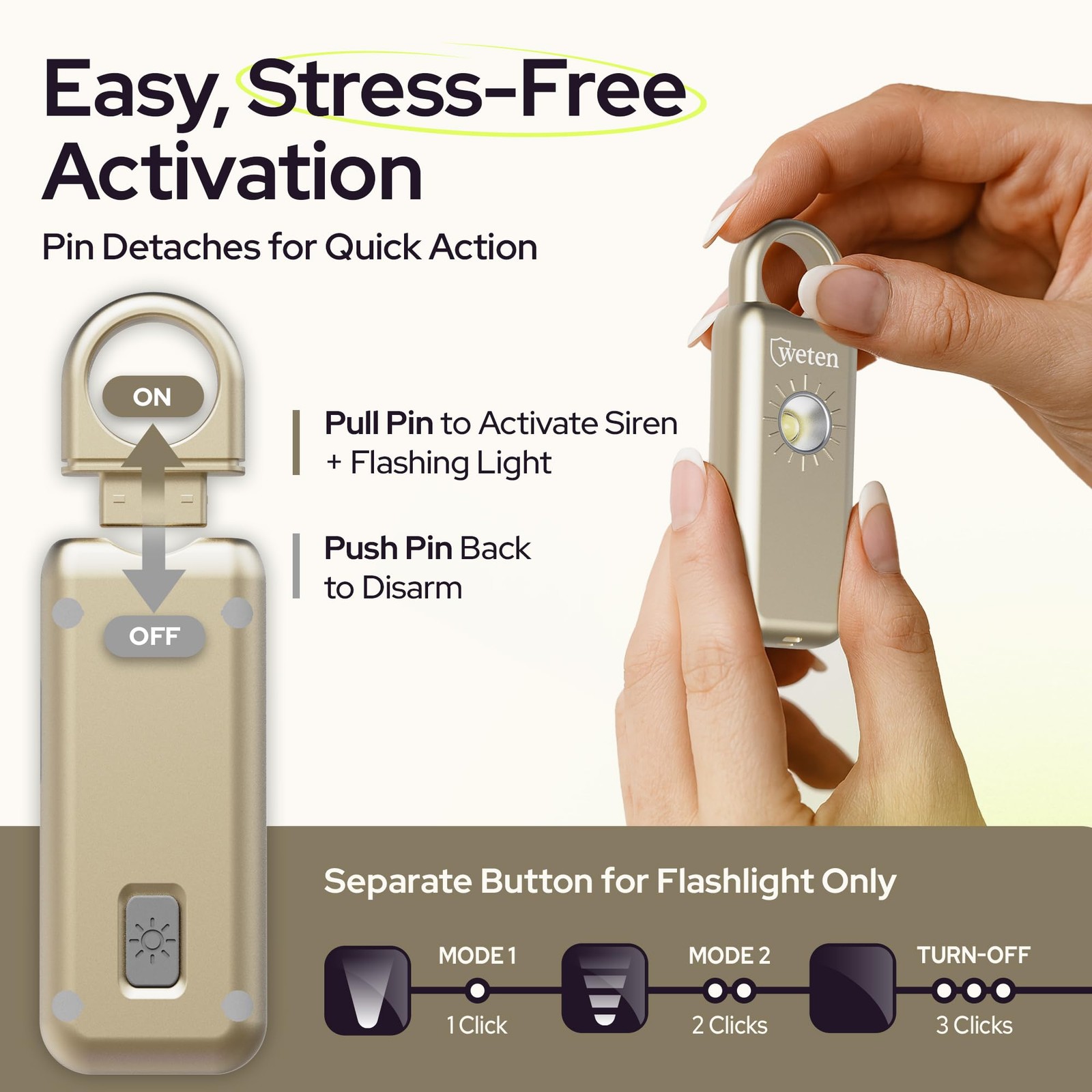 Personal Safety Alarm Keychain – 130dB Siren with Bottom Speaker, LED Light, …