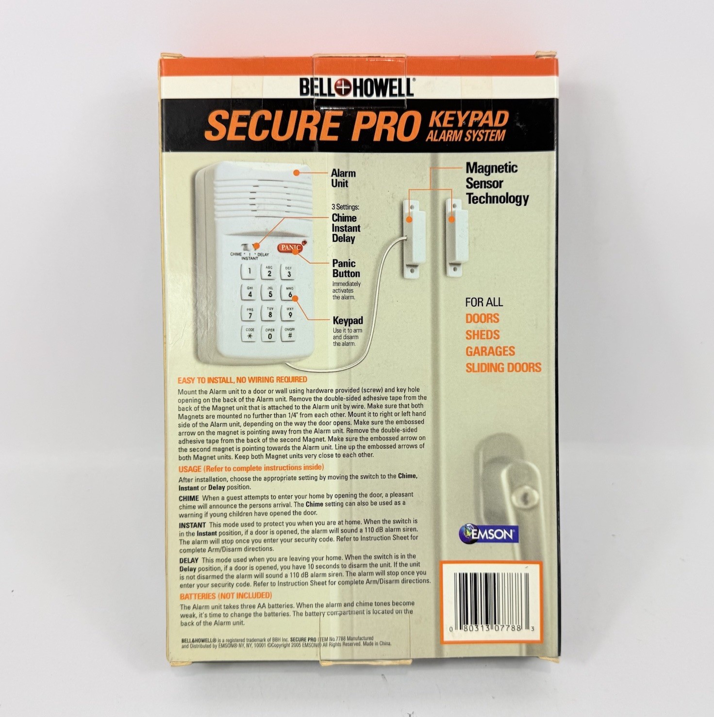Bell and Howell Secure Pro Keypad 110 Alarm System Model 7788 Panic Button NEW