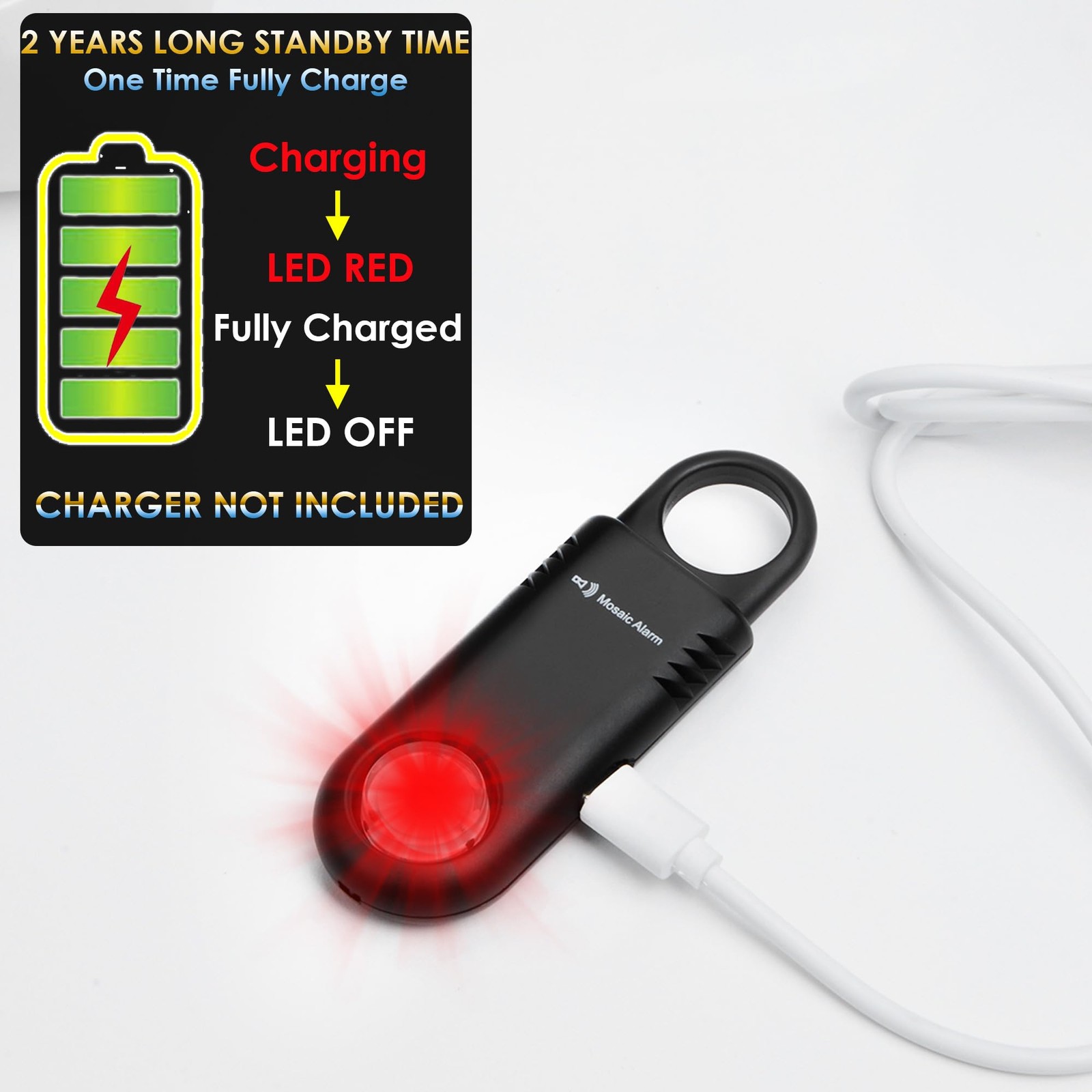 135dB Rechargeable Personal Safety Alarm Built-in Ultra-Bright Flashlight. No…