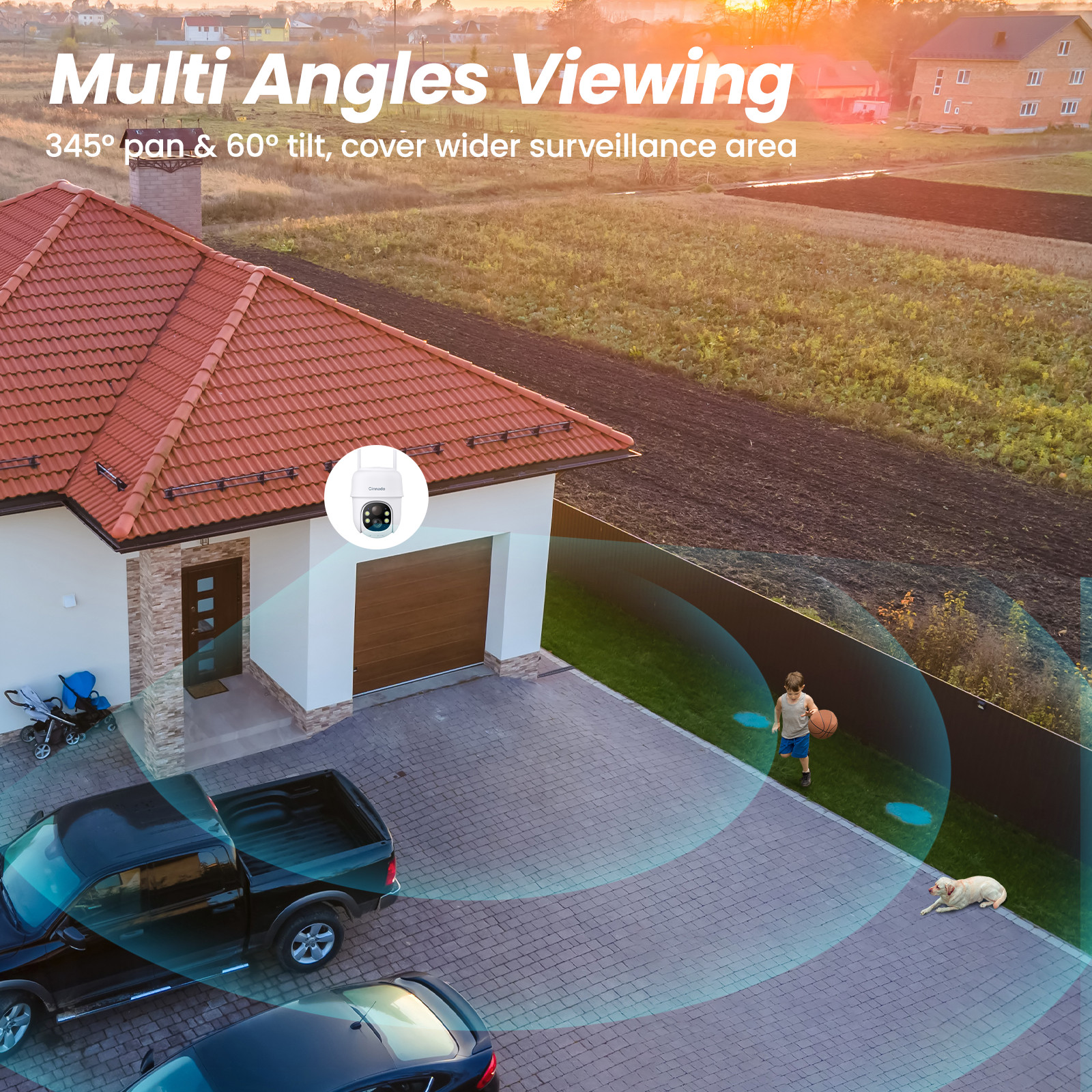 2K WIFI 360°Pan/Tilt Home Solar Security Camera Outdoor Wireless Human Detection