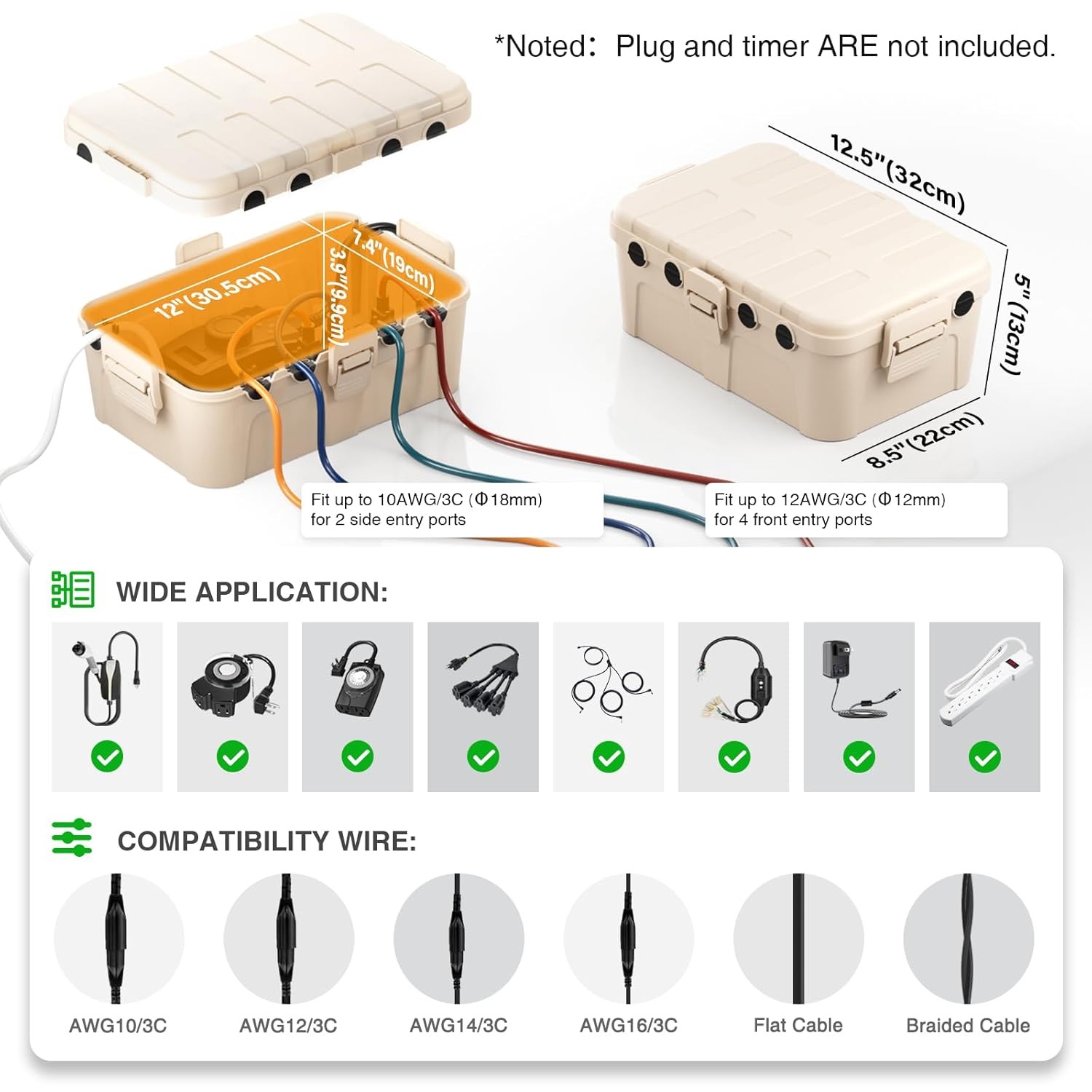 Flemoon Outdoor Electrical Box Waterproof, IP54 Waterproof Extension Almond