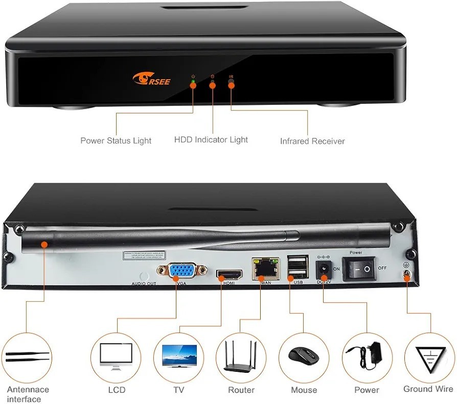 Corssee Wireless 4CH Wi-Fi DVR 1080p Surveillance System