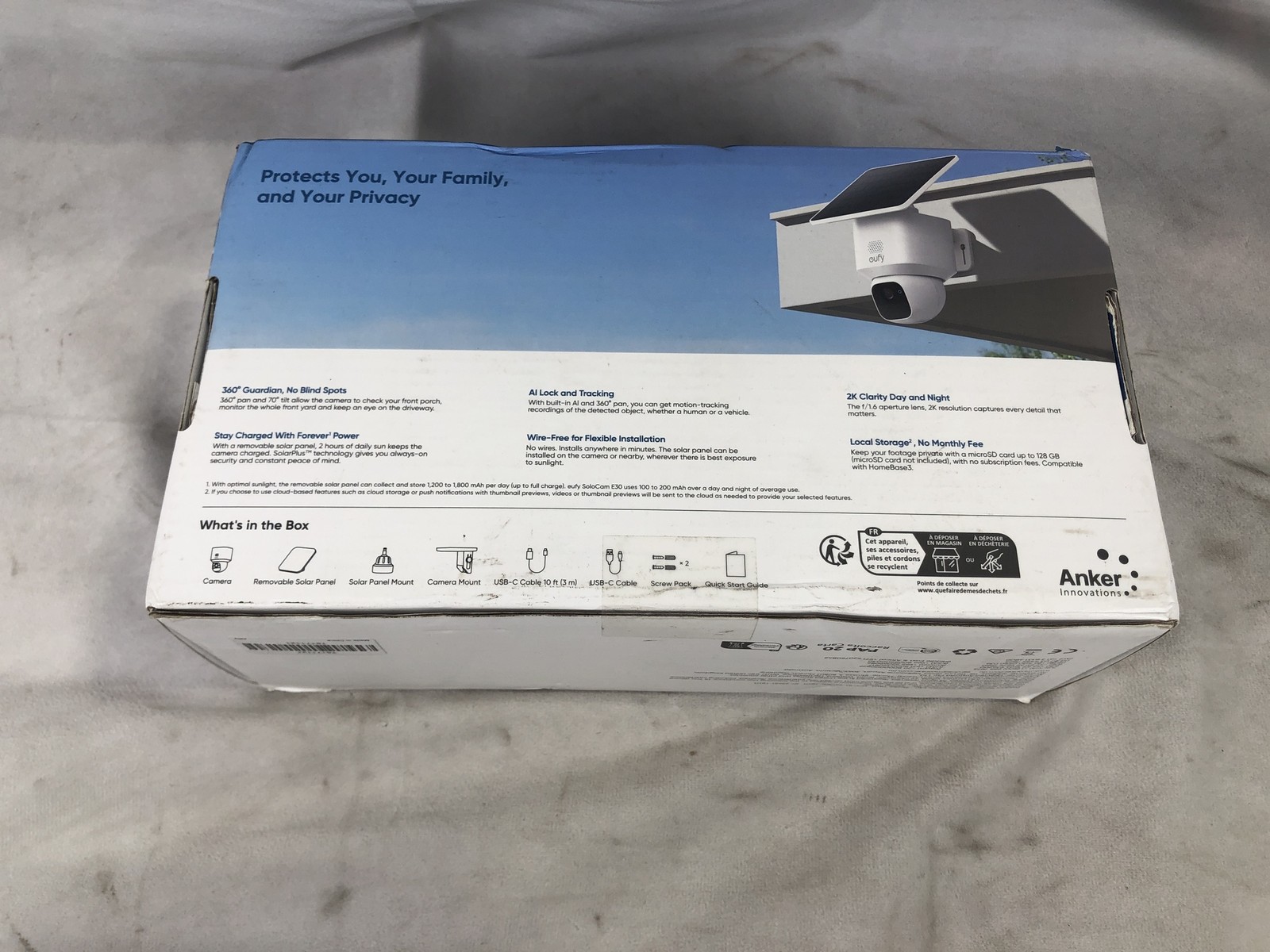 eufy SoloCam E30 2K AI Auto-Tracking Solar Security Camera White