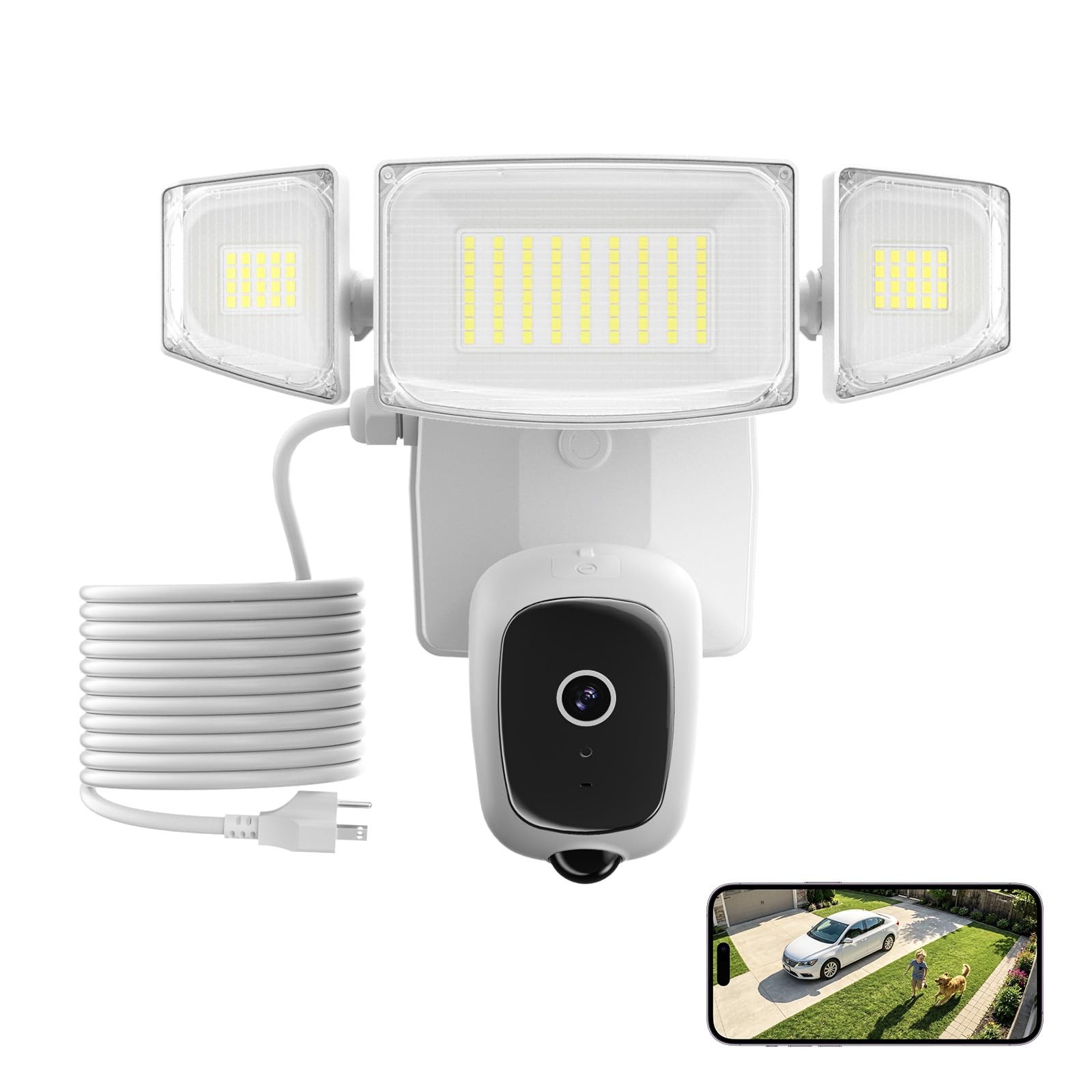 iMaihom 2K Floodlight Camera with Plug-in Power Cable, 3000LM Security White