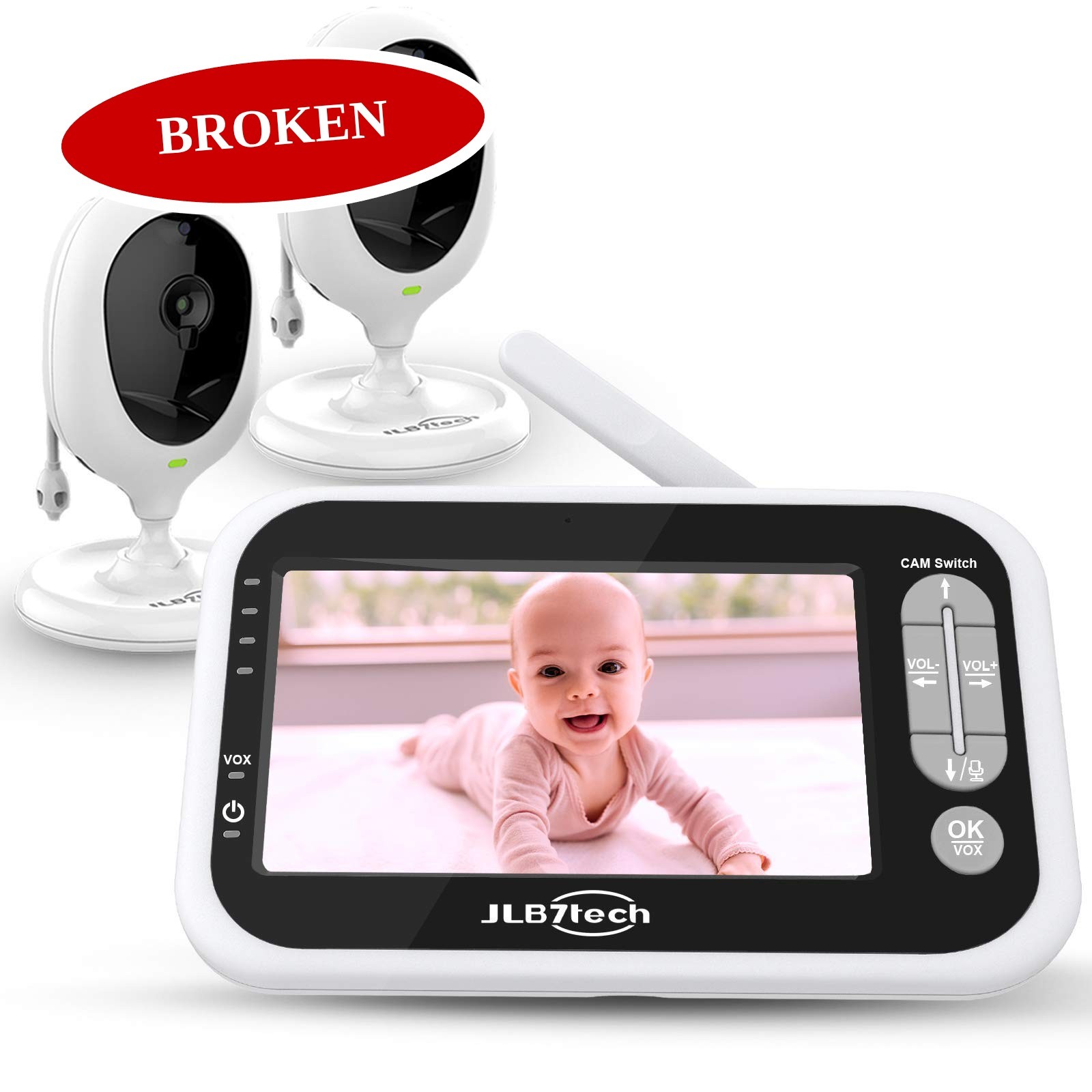 (BROKEN) JLB7tech Video Baby Monitor Two Cameras 4.3in LCD Night Vision 953B-2T