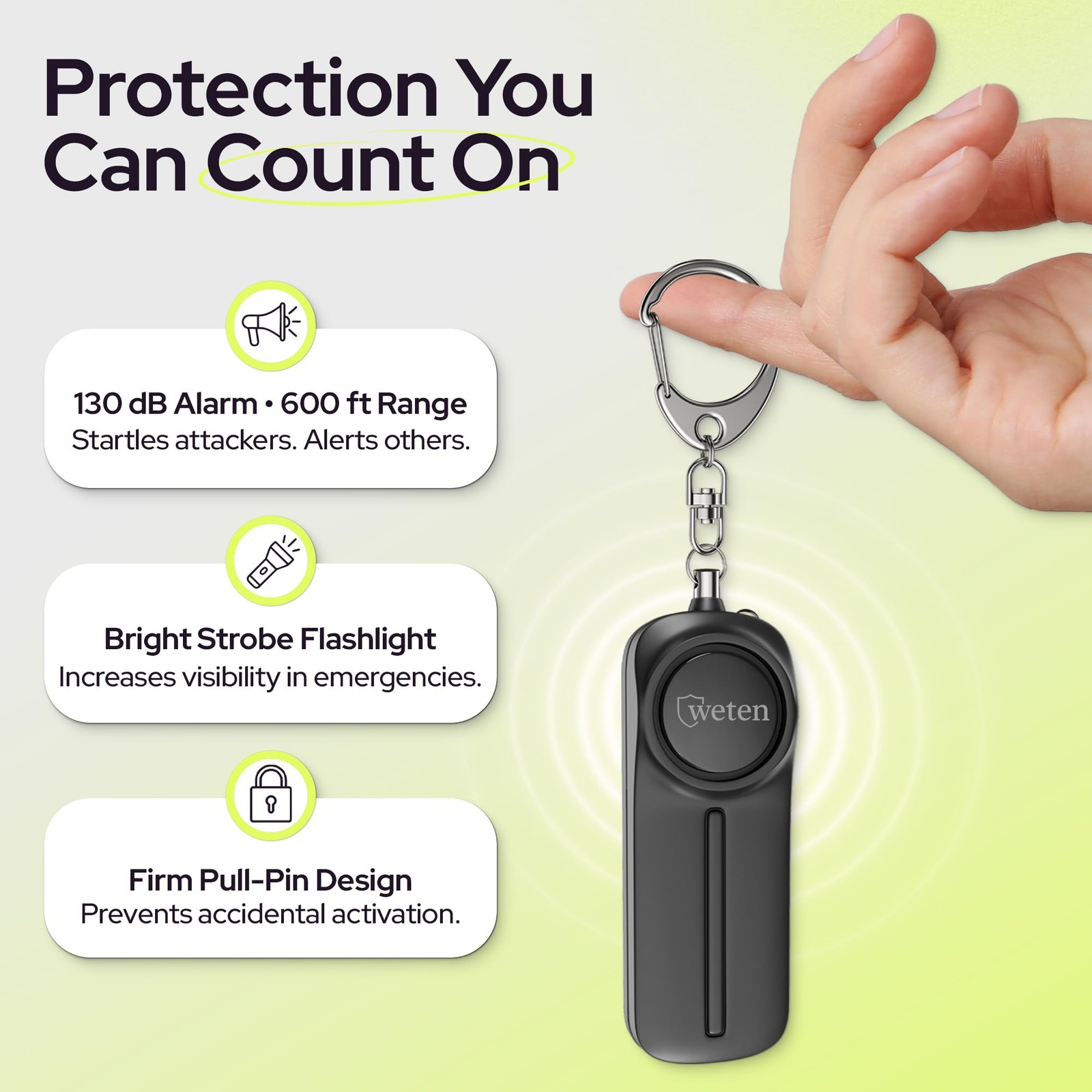 Personal Safety Alarm Keychain for Women – 3 Pack 130dB Siren, LED Light, Pan…