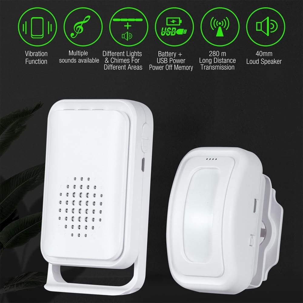 Motion Sensor Doorbell Detector Entry Alert Alarm, Shop Store Office White
