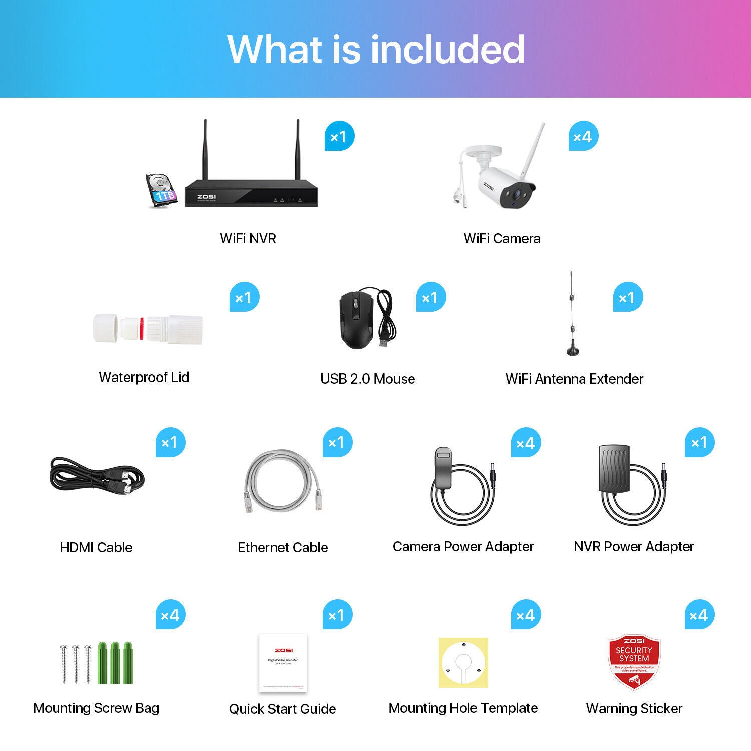 ZOSI 8CH 2K WiFi 6 Outdoor Security Camera System 8x 3MP Cameras PersonDetet 2TB