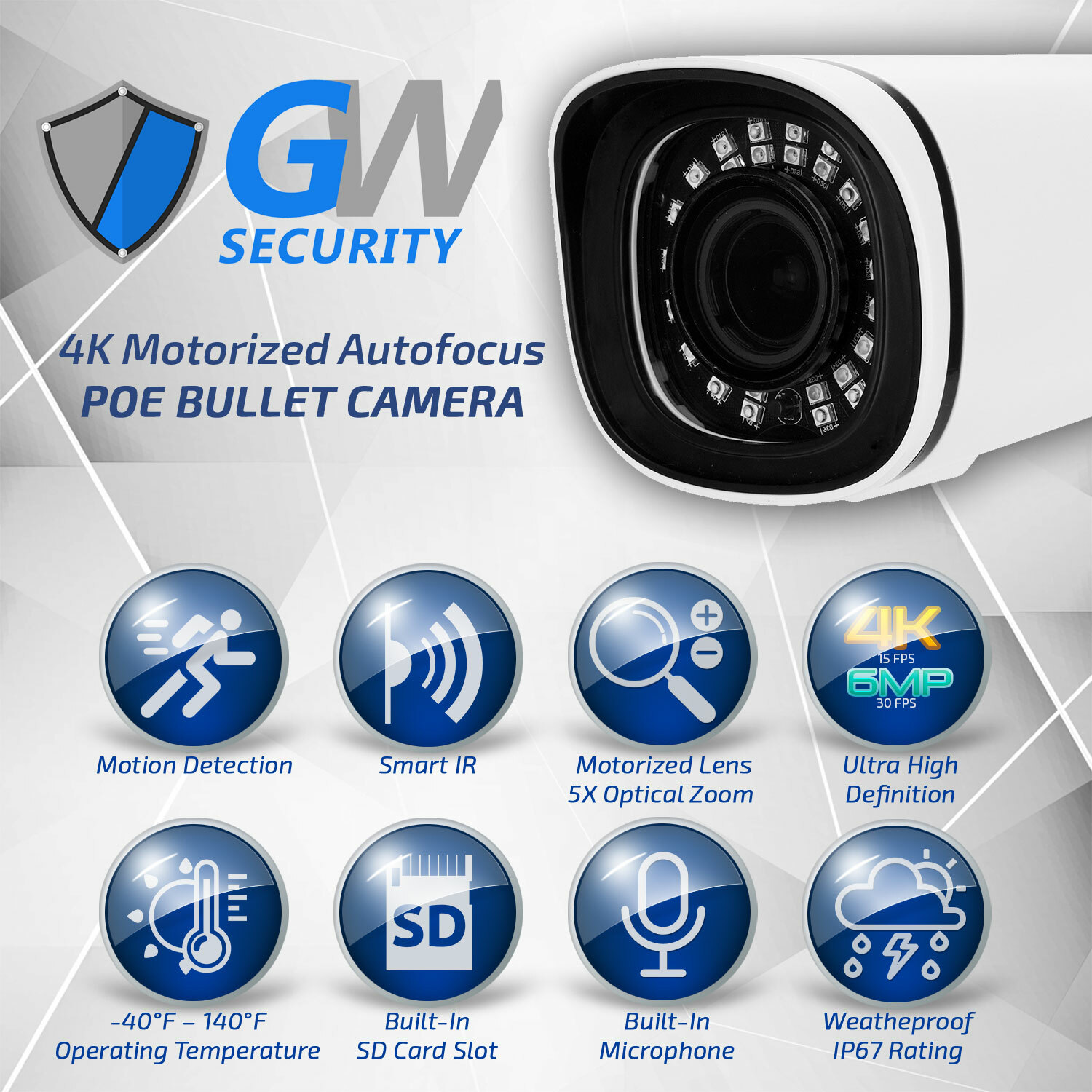 (16) 4K 8M 5X Motorized Zoom IP Microphone (12TB) NVR PoE Security Camera System