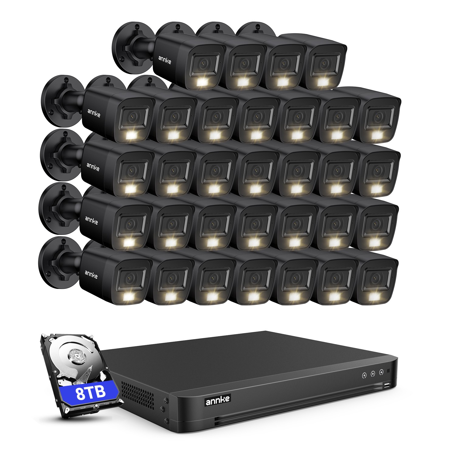 ANNKE 32CH 3K Lite DVR 5MP Audio AI Color Night CCTV Security Camera System IP67