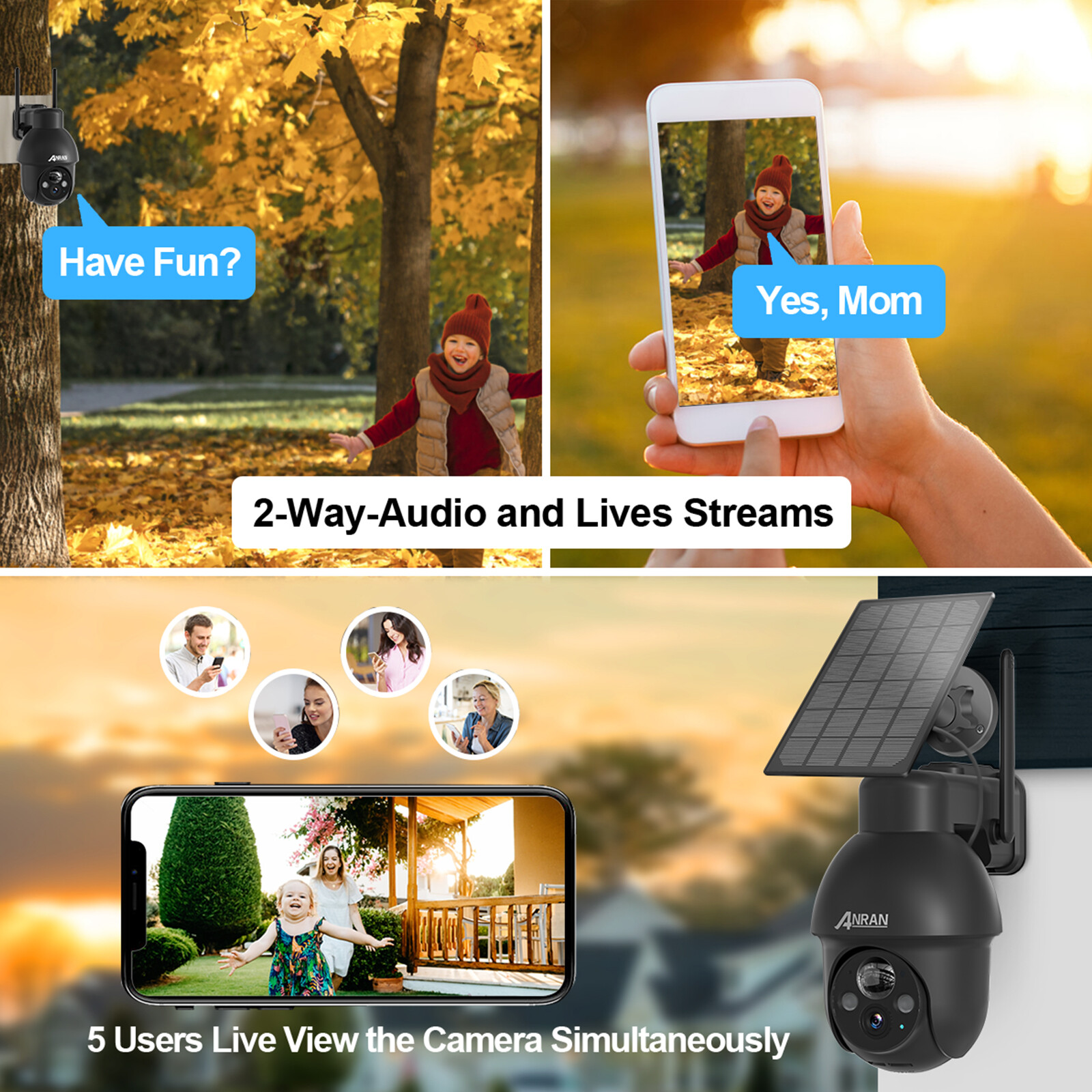 ANRAN 3MP Solar CCTV Camera Ourdoor Wireless Security Camera System WiFi Audio