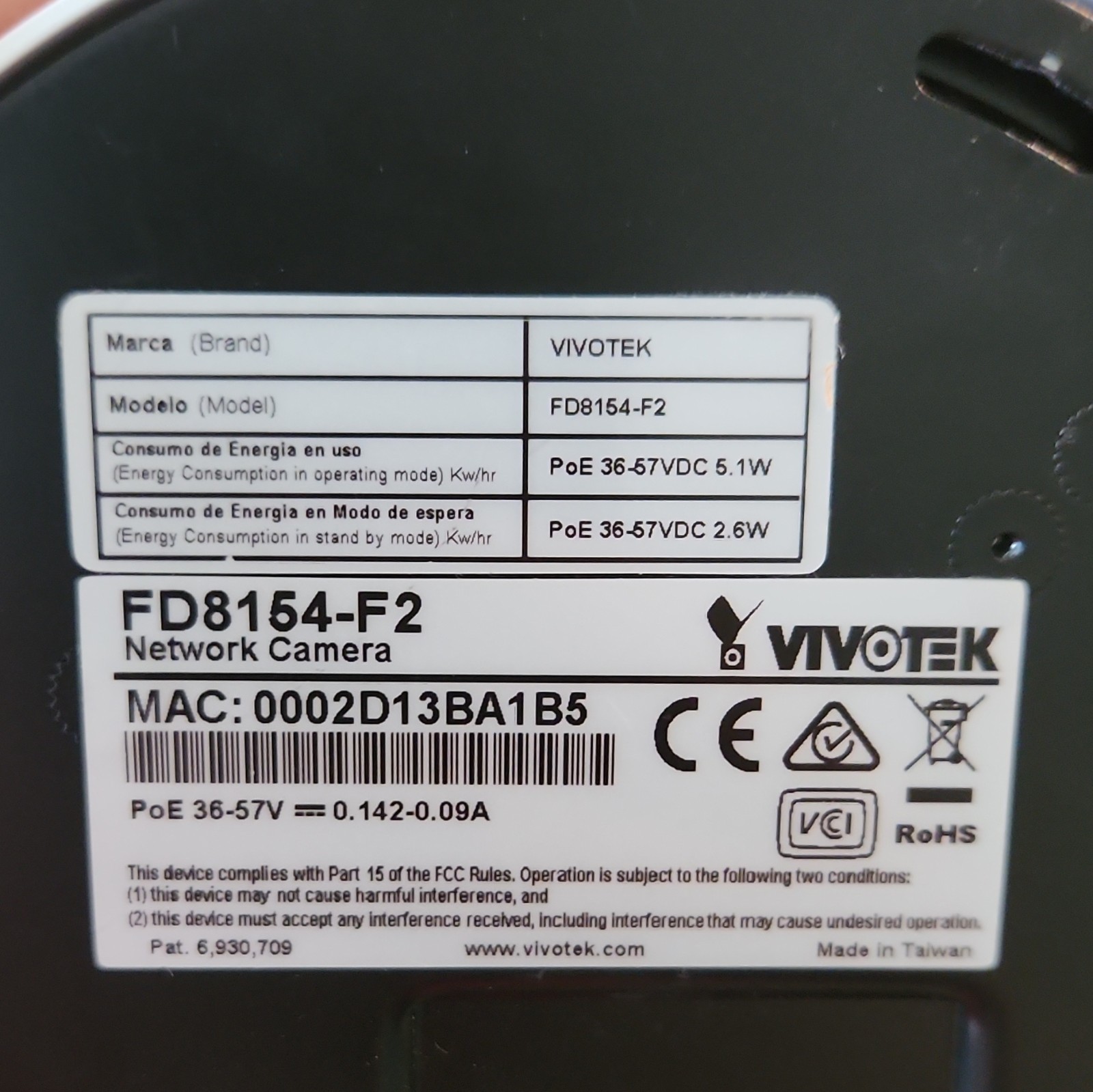 Vivotek FD8154-F2 Dome Network Camera PoE IP 36-57V White/Black