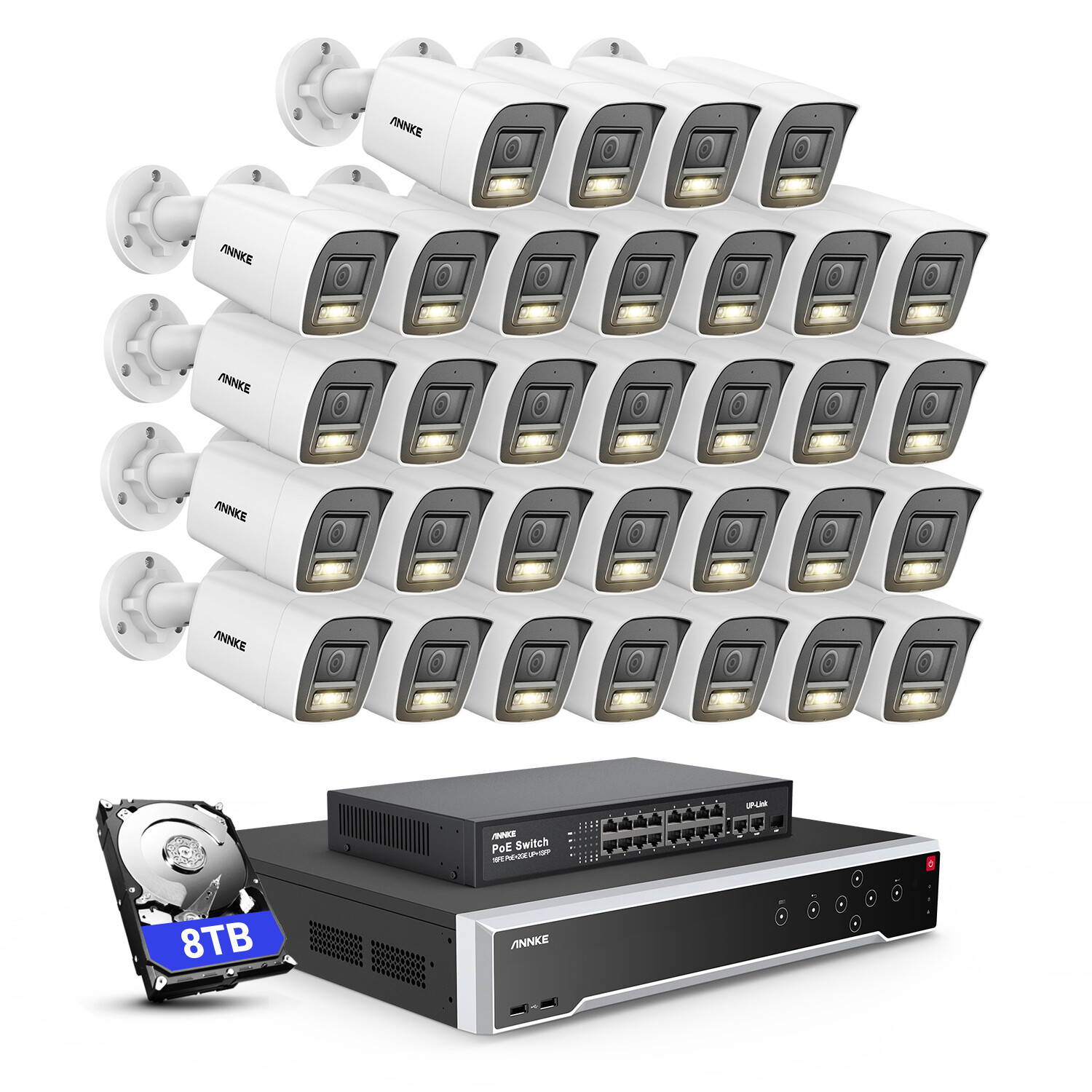 ANNKE 32CH NVR 12MP Audio POE Security Camera System Outdoor AI Color Night IP67